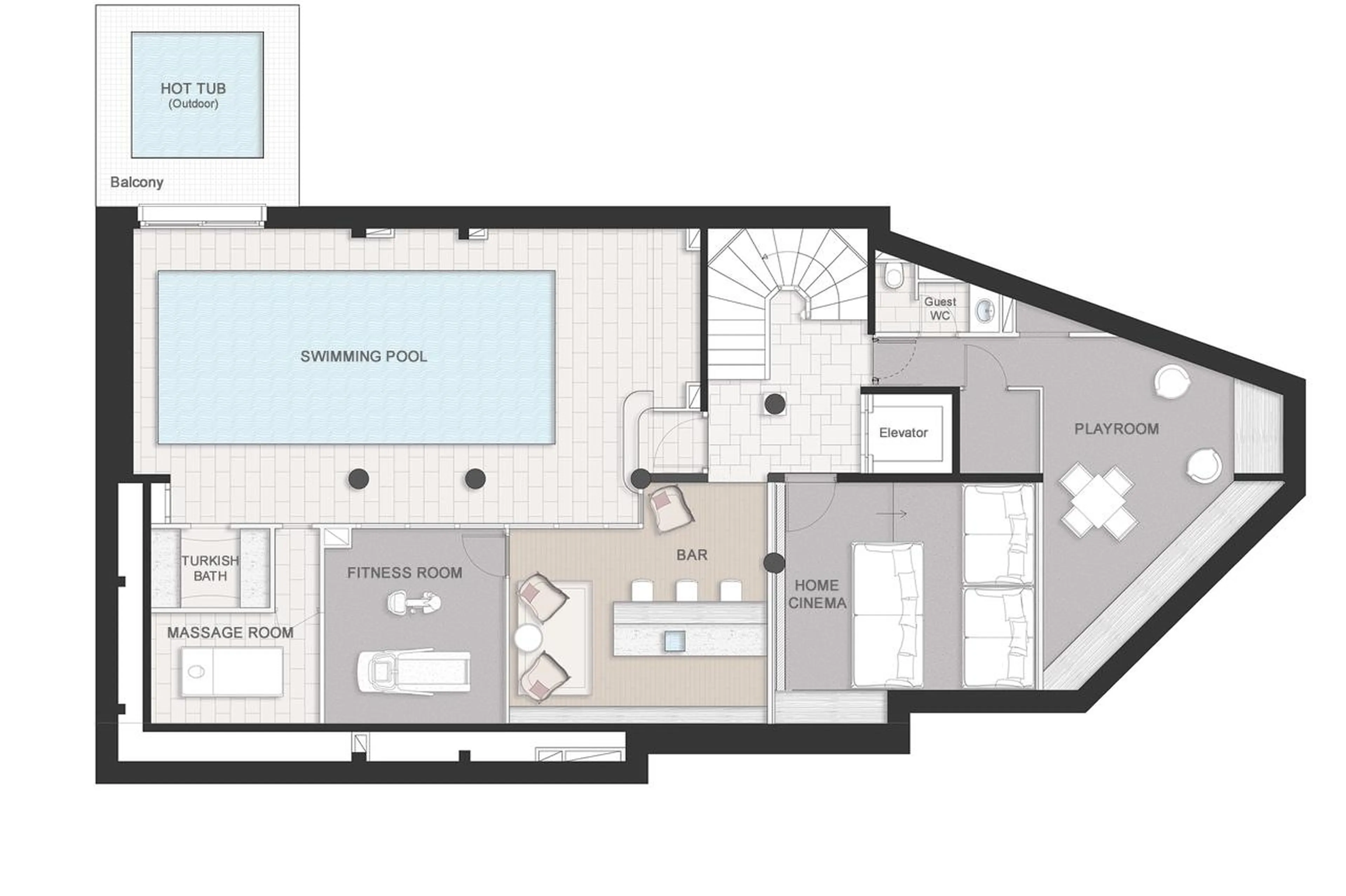 Level -2 floor plan of Chalet Ormello in Courchevel 1850