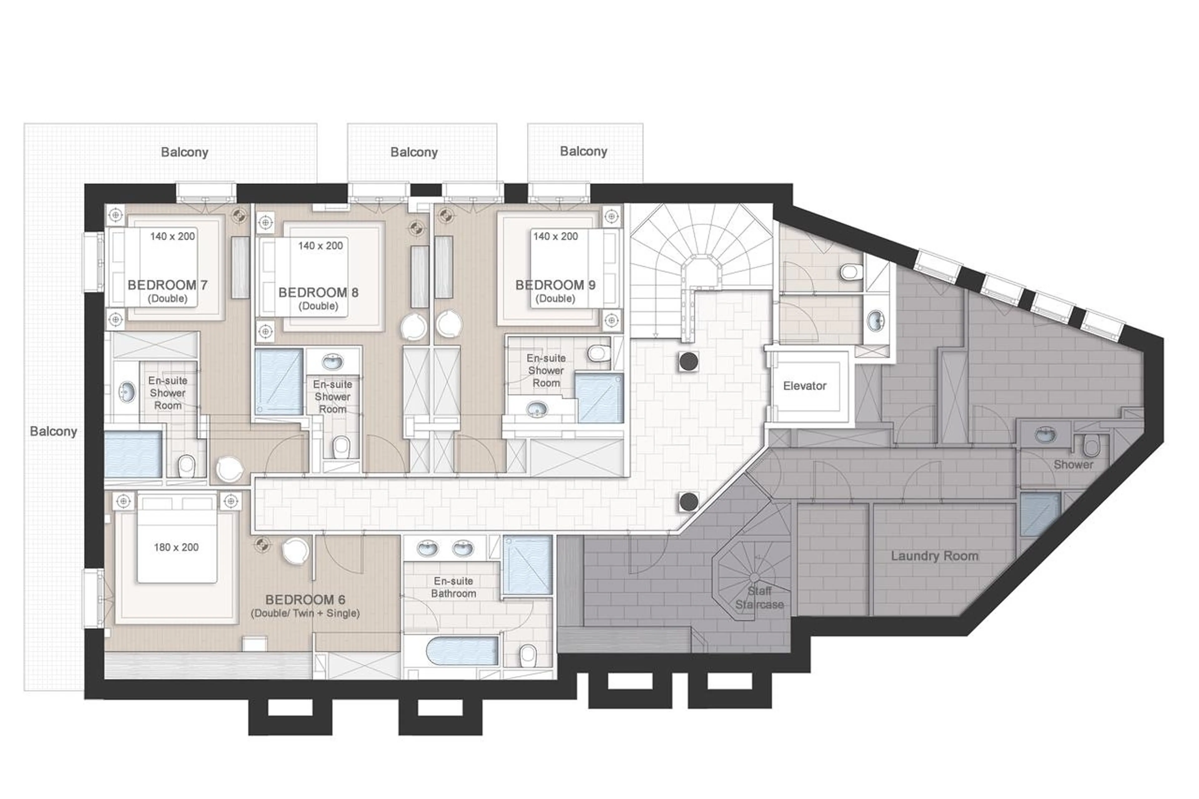 Level -1 floor plan of Chalet Ormello in Courchevel 1850