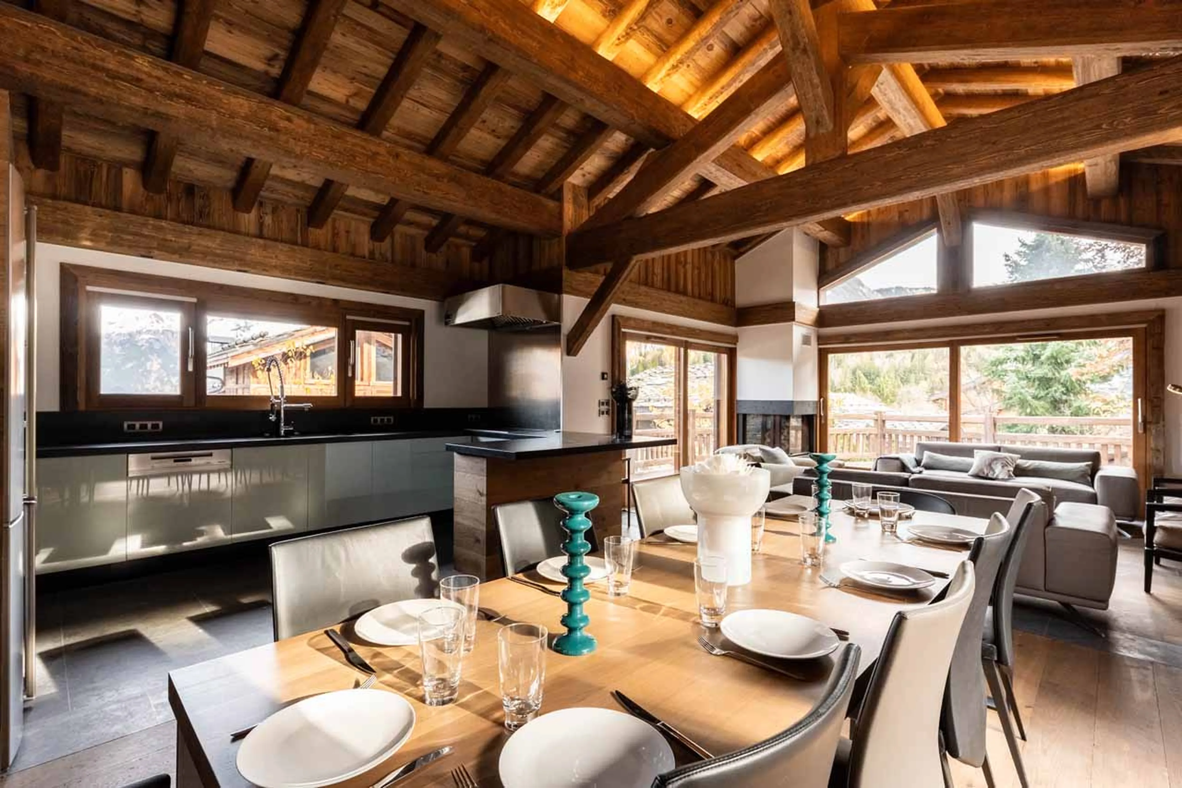 Dining area open-plan at Chalet Orrana in Courchevel 1550