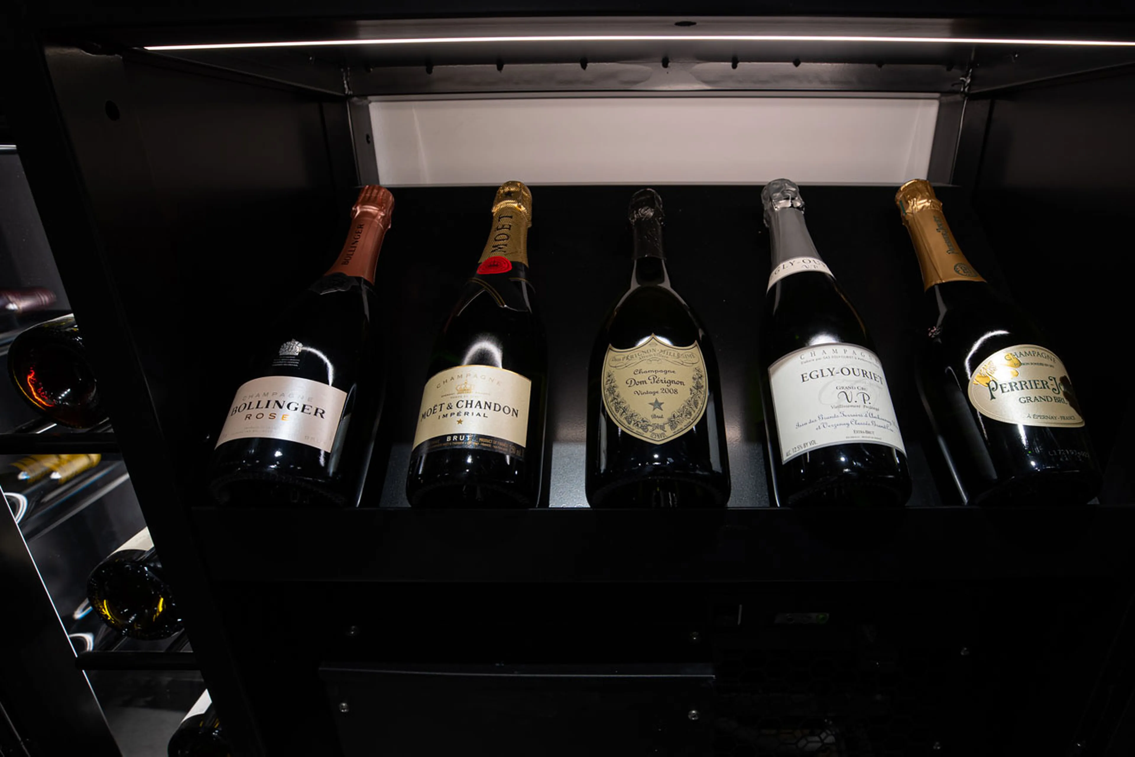 Selected wines in wine cellar at Chalet Orso in Val d'Isere