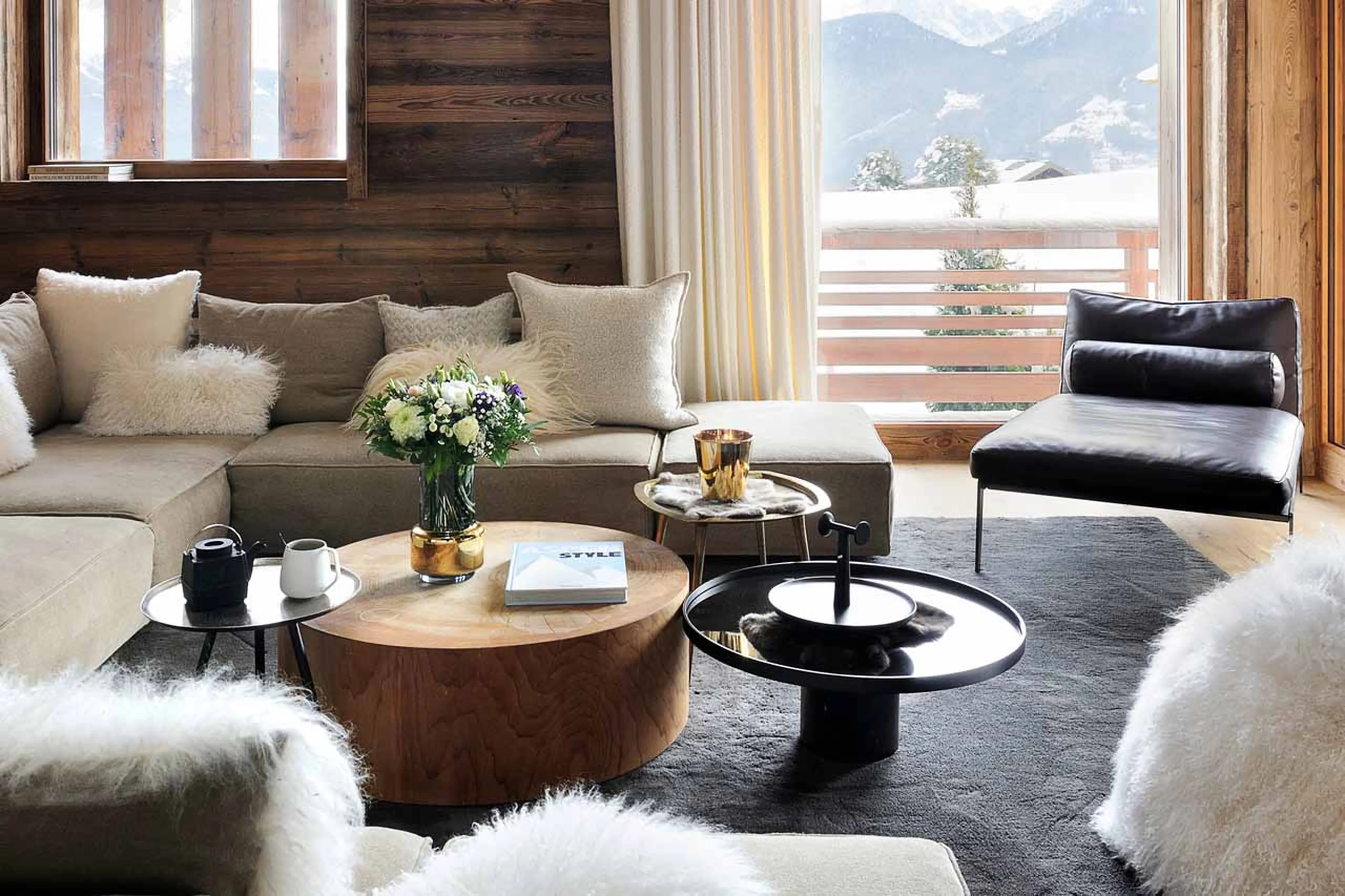 Furnishings in living room at Chalet Otoctone in Megeve
