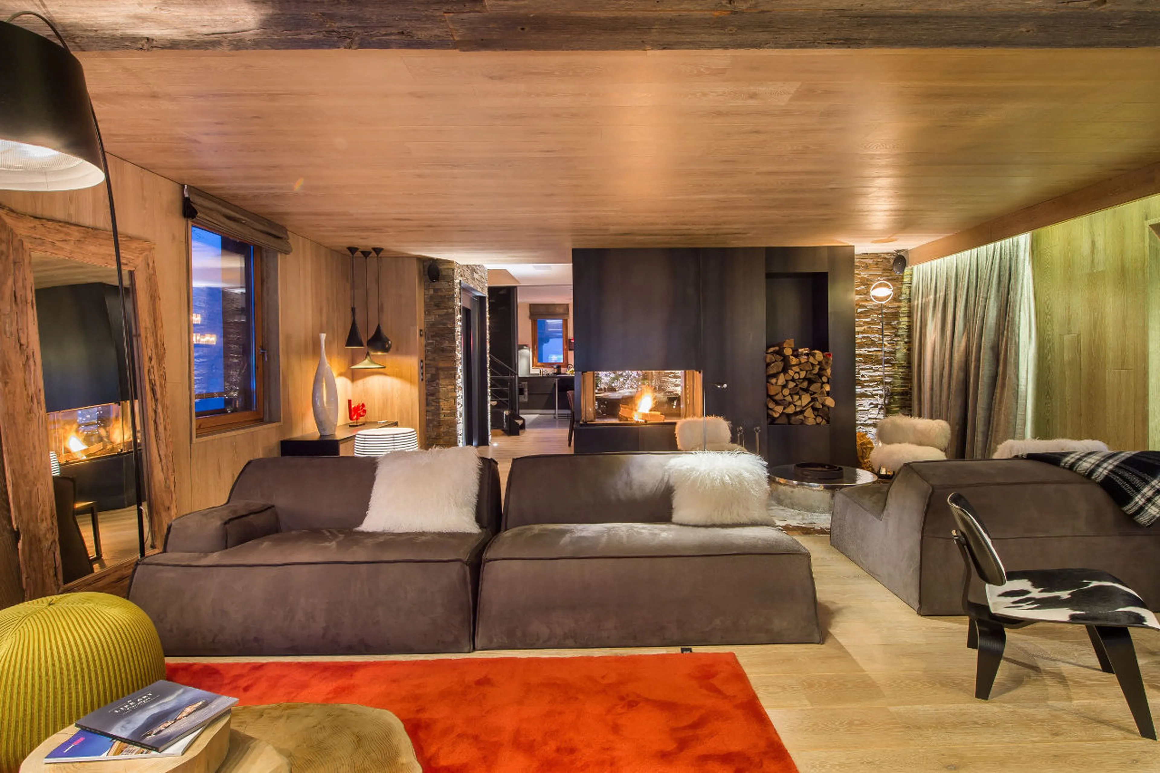 Bright rugs in living room of Chalet Overview in Courchevel 1650