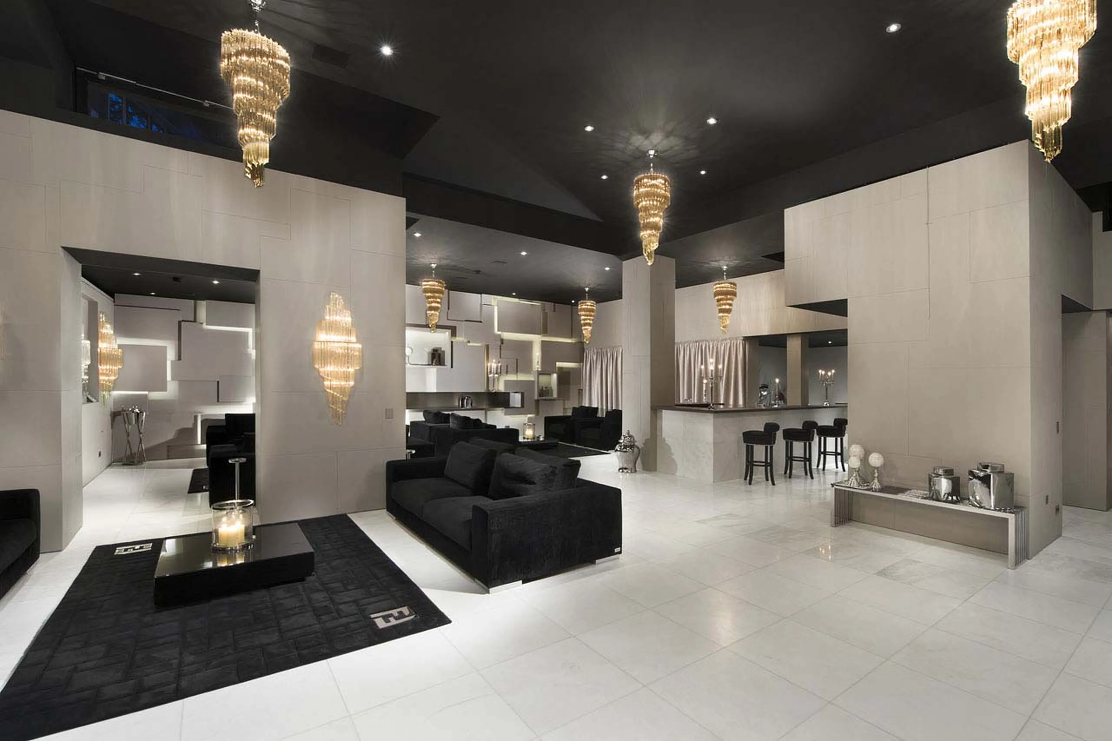 One of various sitting areas in the entertainment zone of Chalet Owens in Courchevel 1850