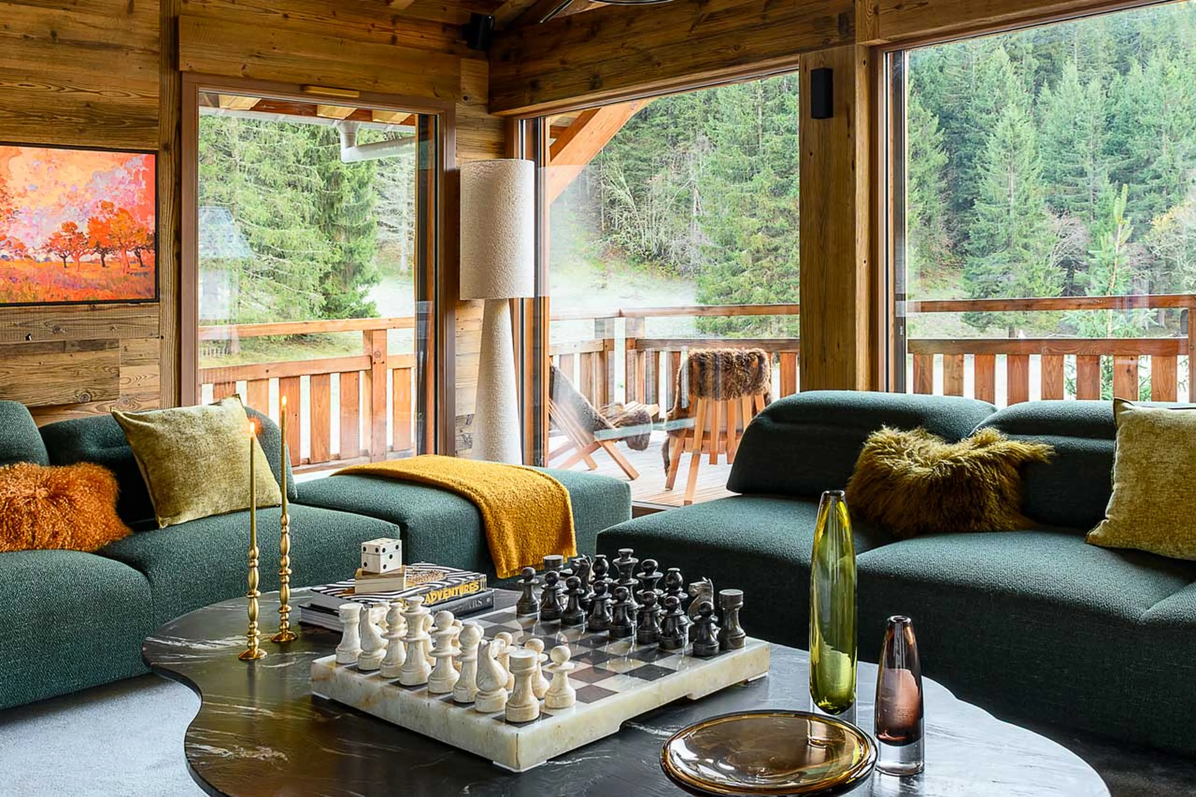 Living area sofas at Chalet Patagonia in Chamonix