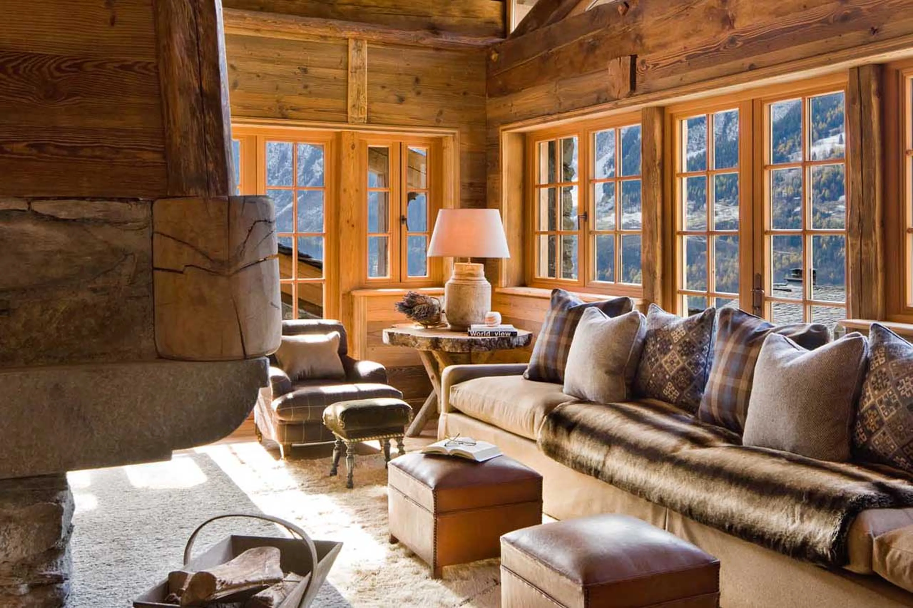 Sofas in living area of Chalet Pelerin in Le Miroir