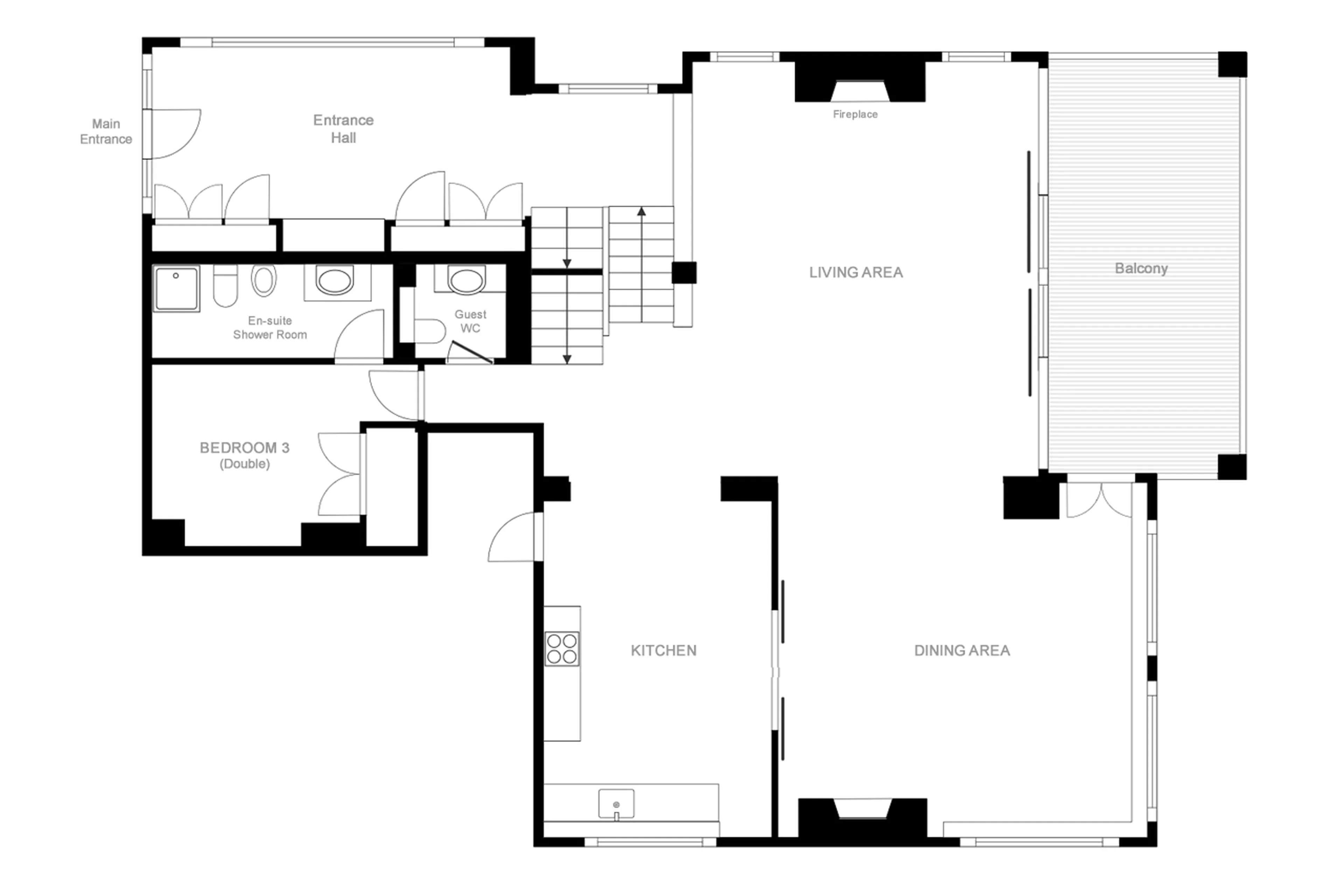 Main level floor plan of Chalet Peter Pan in Verbier
