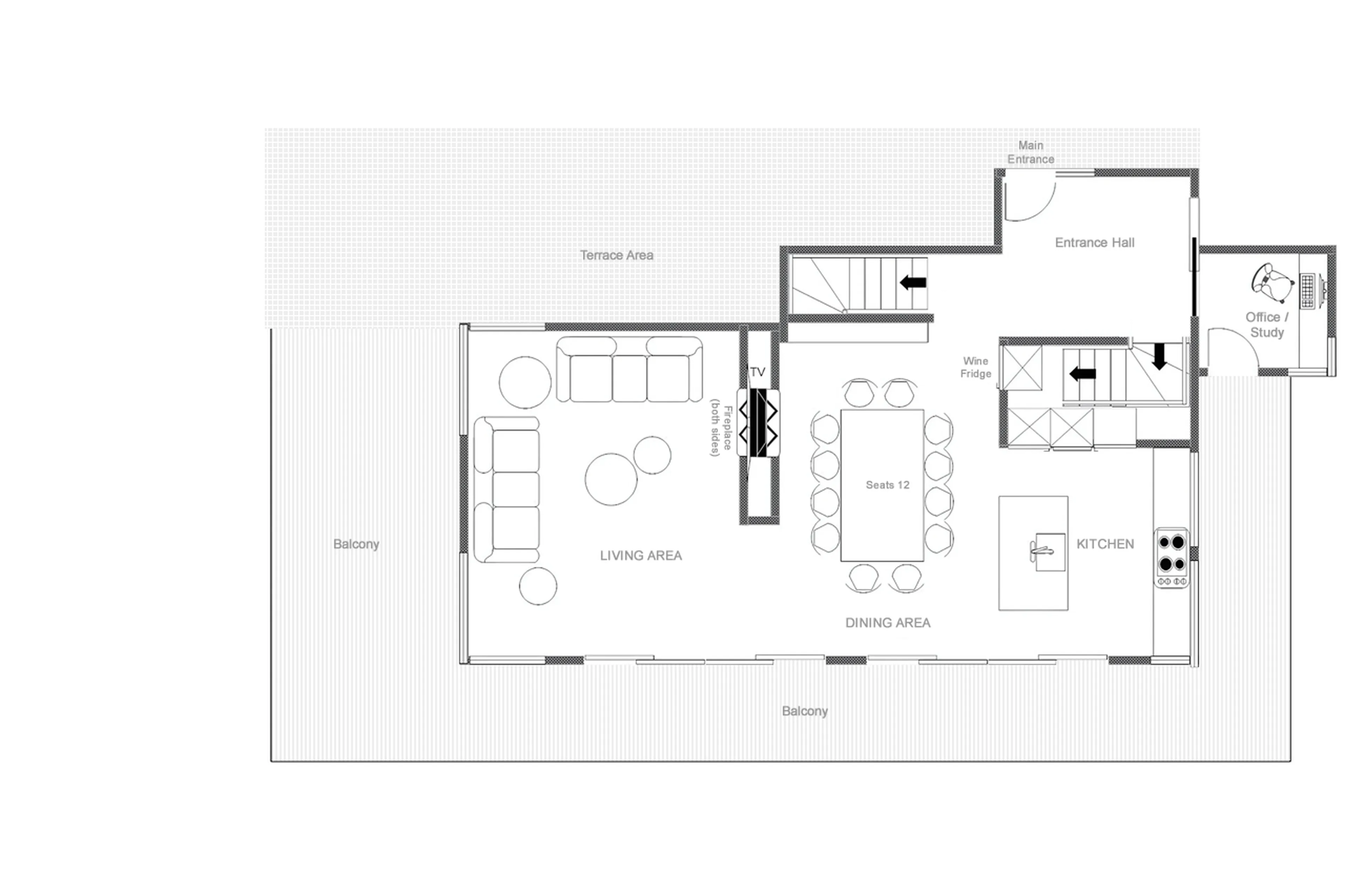 Level 1 floor plan of Chalet Petheo in Verbier