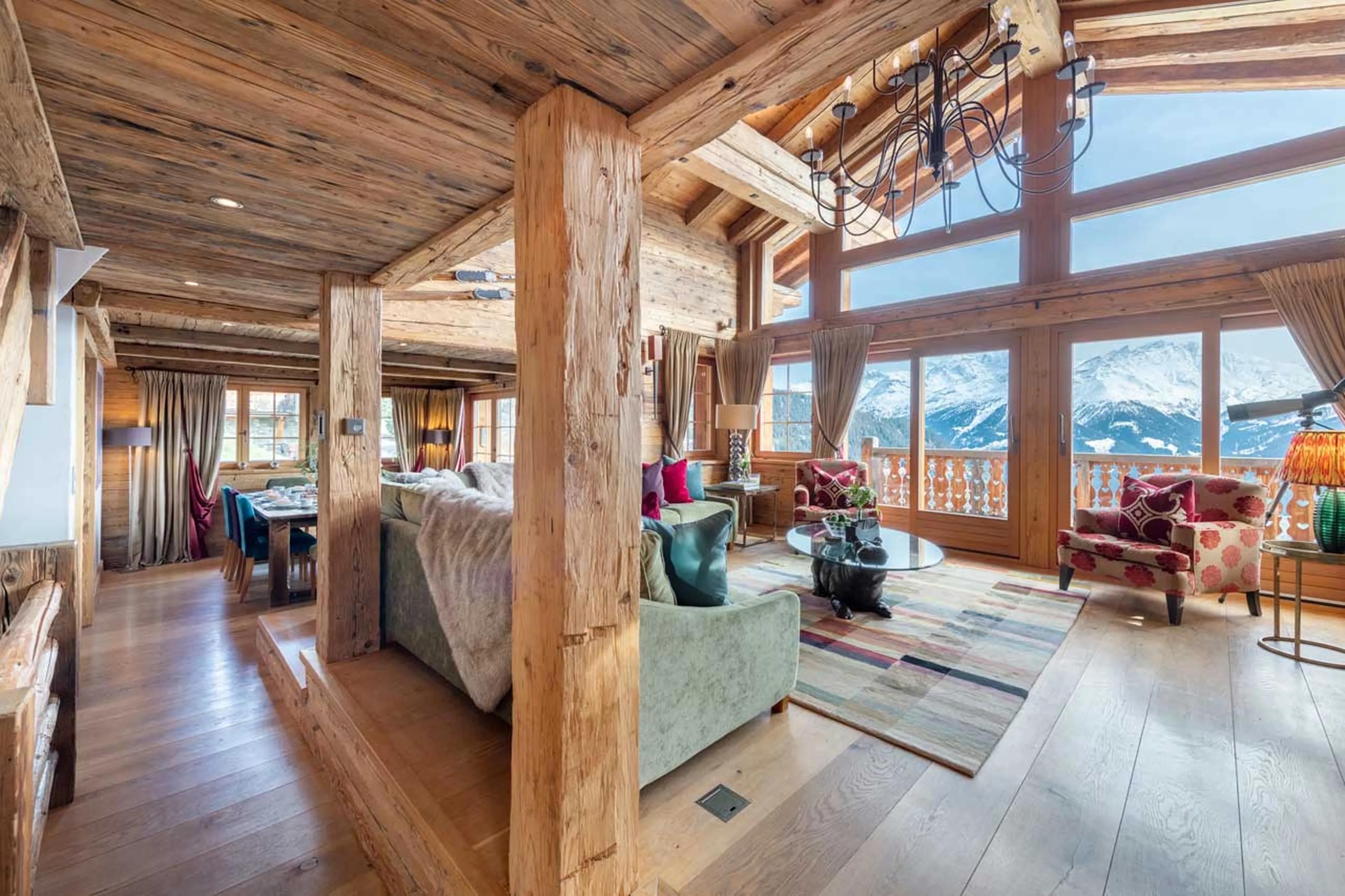 Sliding doors open onto balcony at Chalet Petit Ours in Verbier