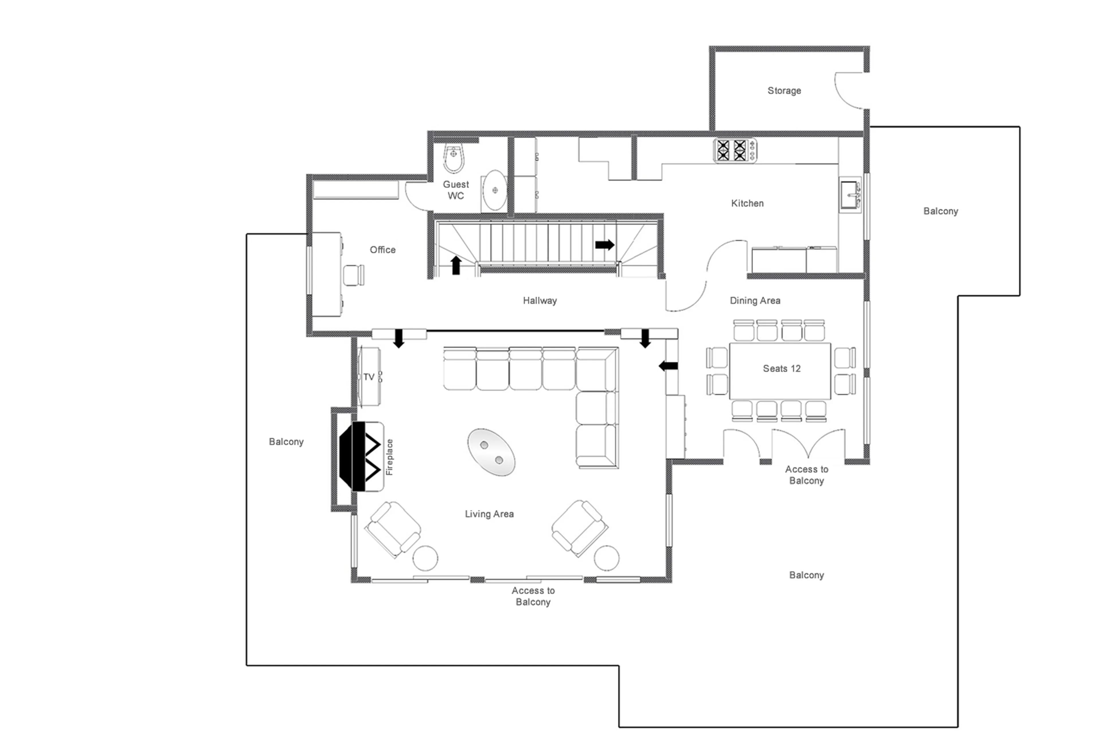 Level 2 floor plan of Chalet Petit Ours in Verbier