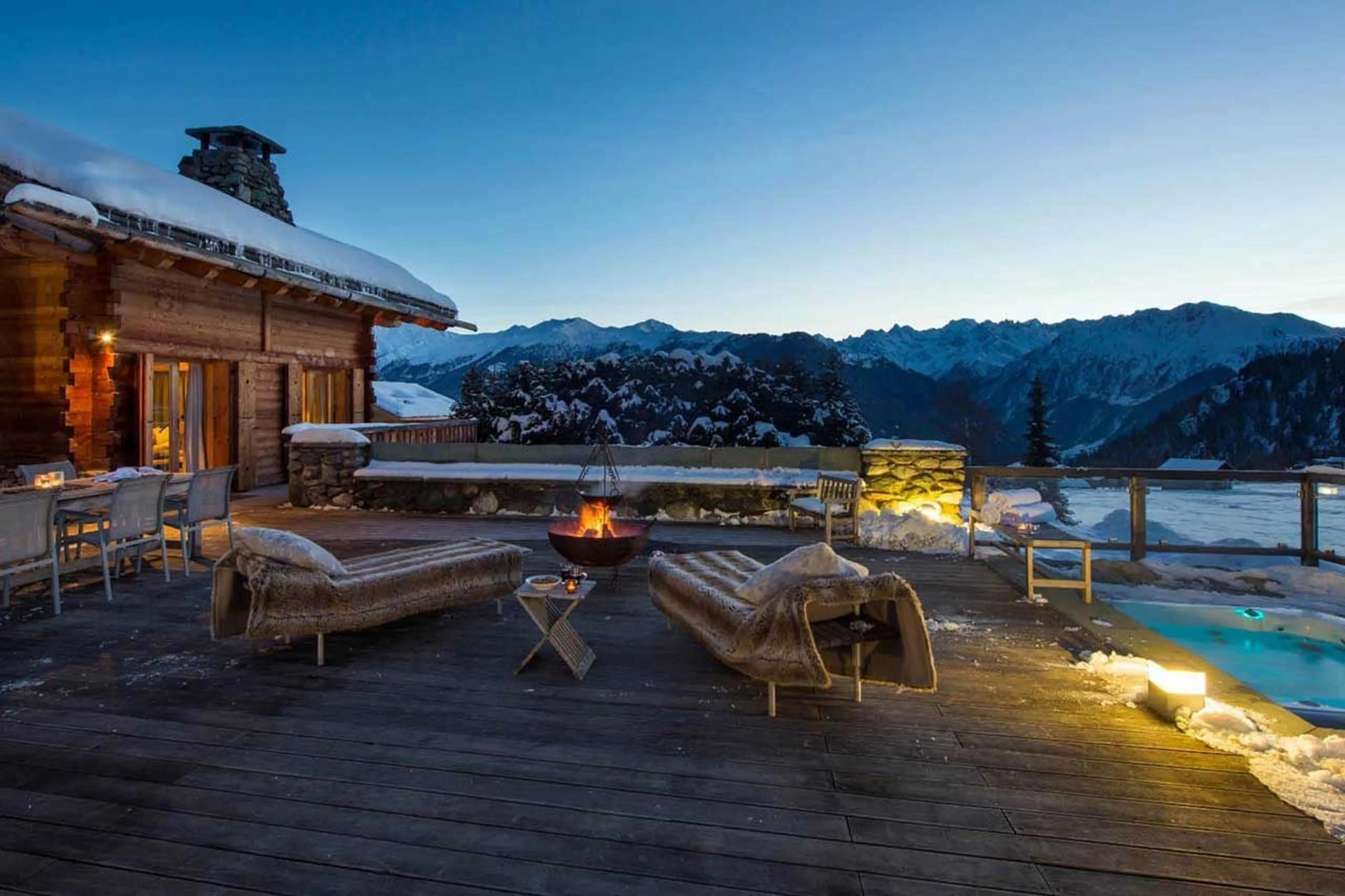 Fire pit & terrace at Chalet Pierre Avoi in Verbier