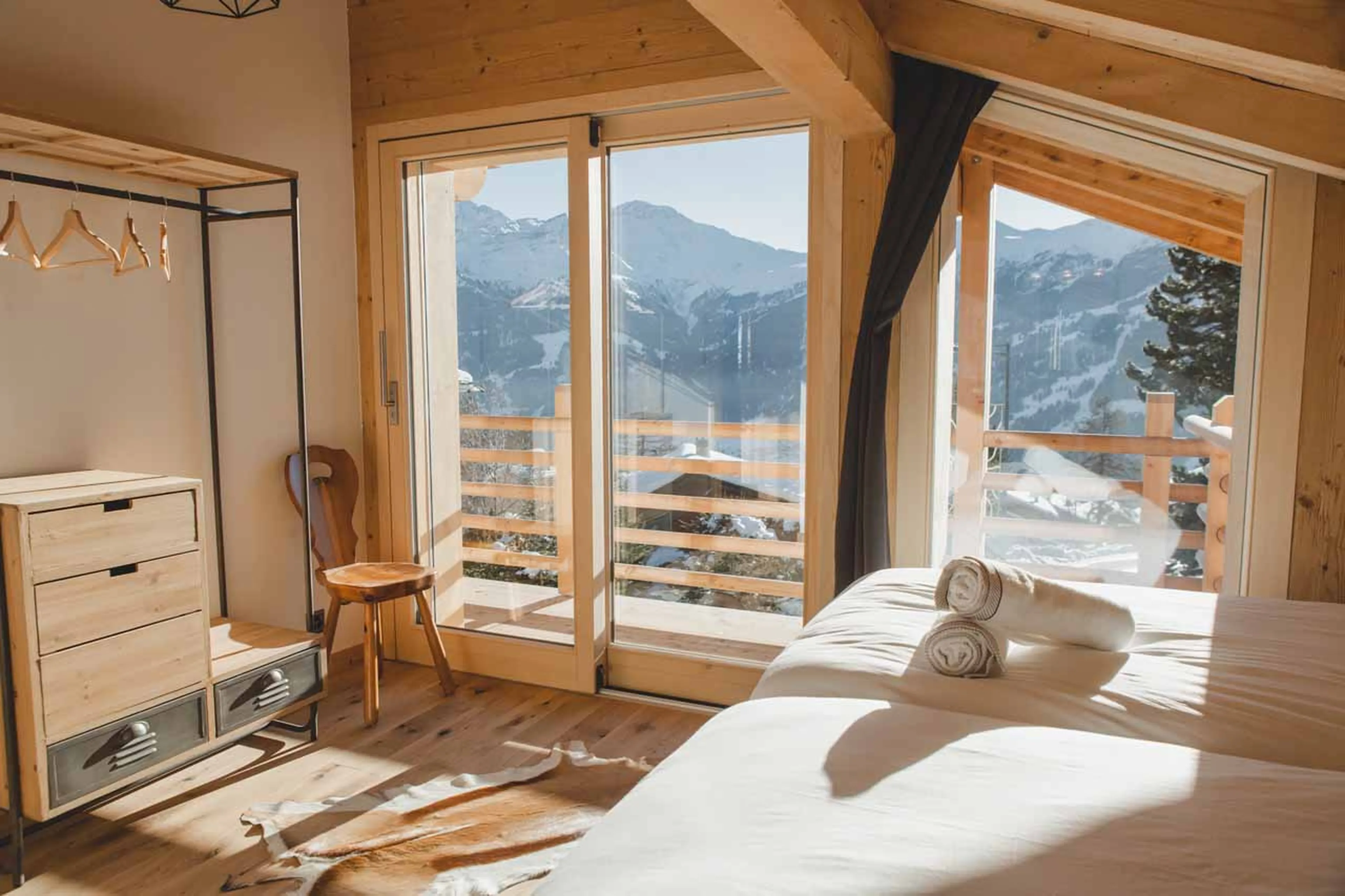 Balcony access from bedroom at Chalet Pierrepointe in Verbier