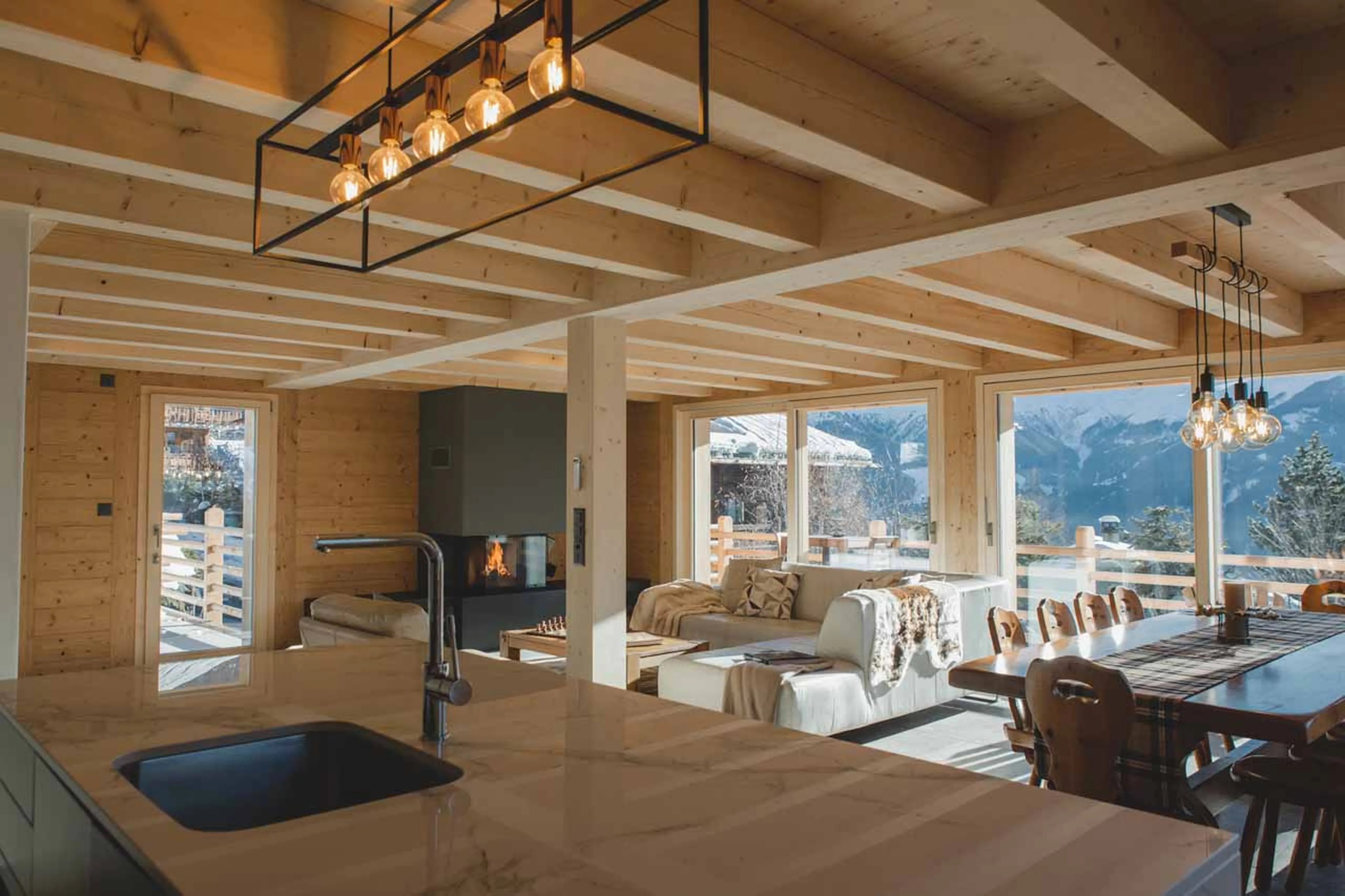 Light and bright living area at Chalet Pierrepointe in Verbier