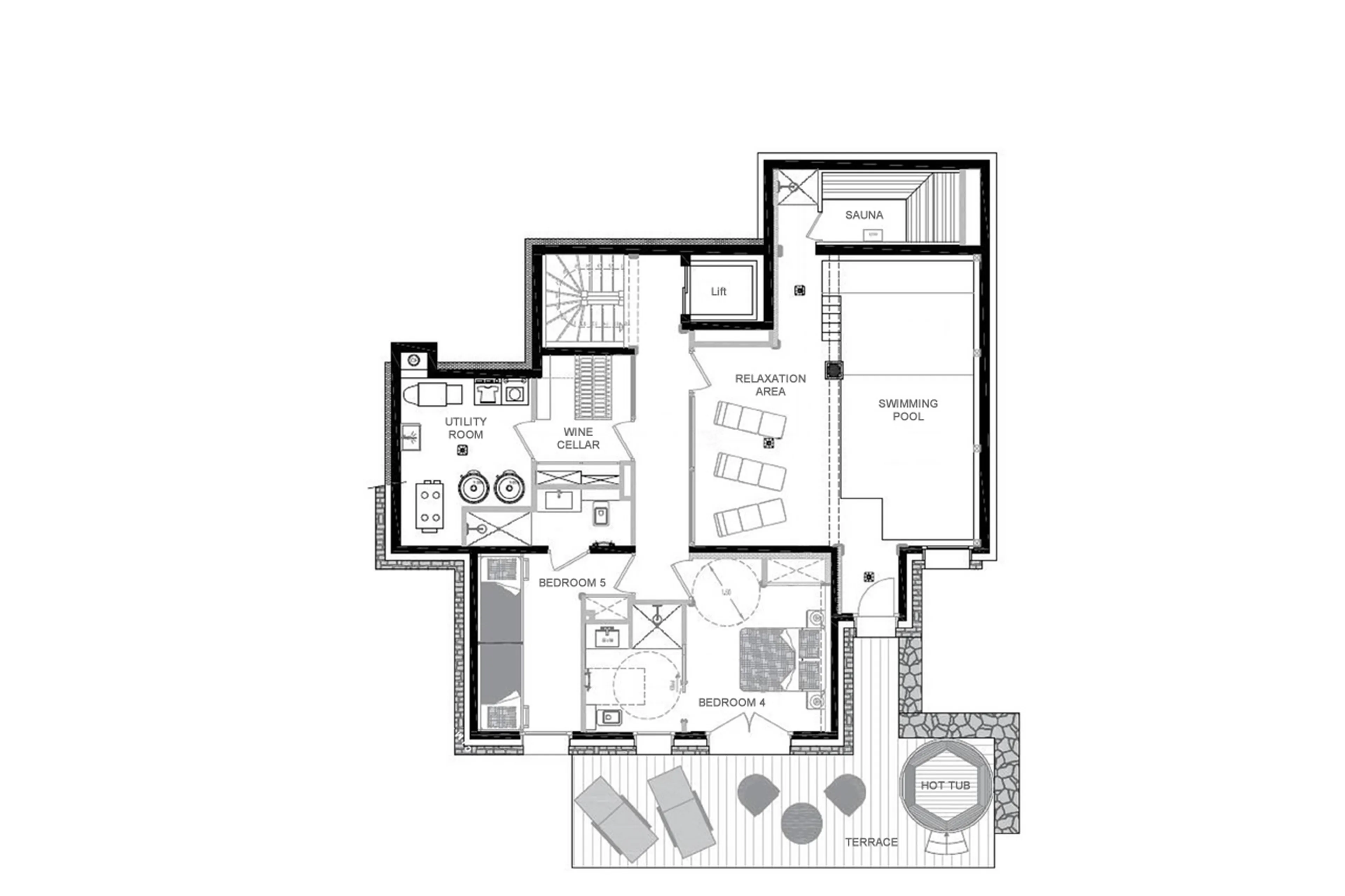 Level 0 floor plan for Chalet Pure Black Crystal in St-Martin-de-Belleville