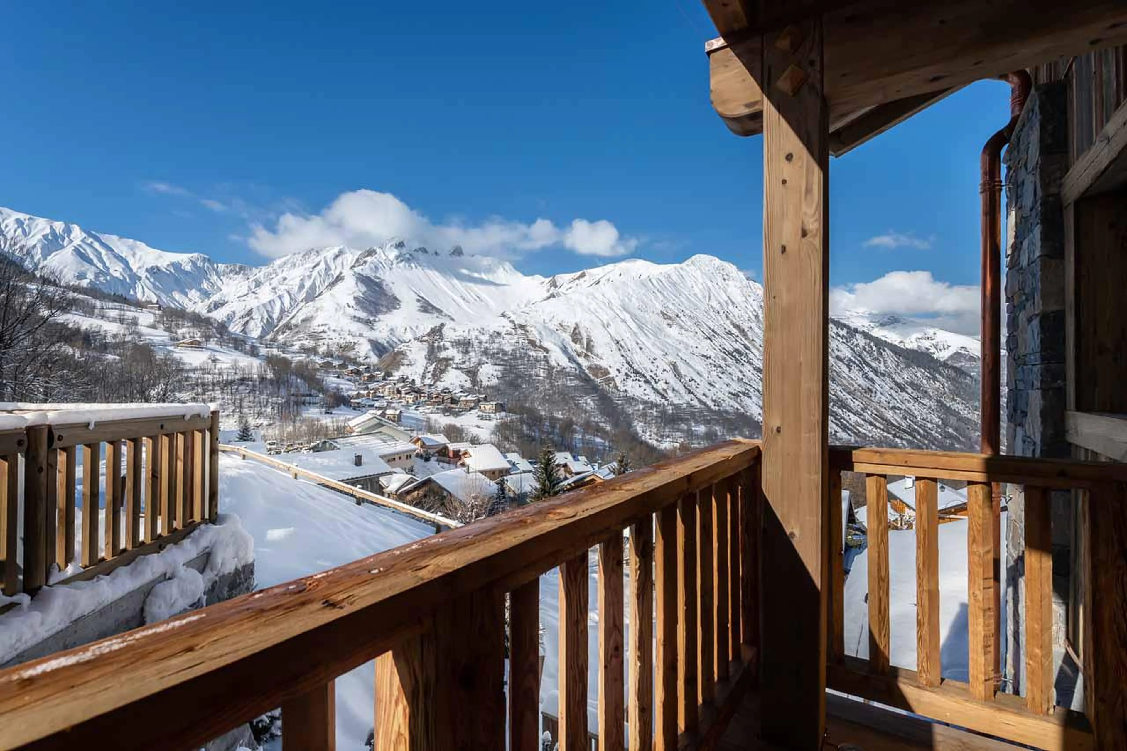 Balcony views at Chalet Pure White Crystal in St Martin de Belleville