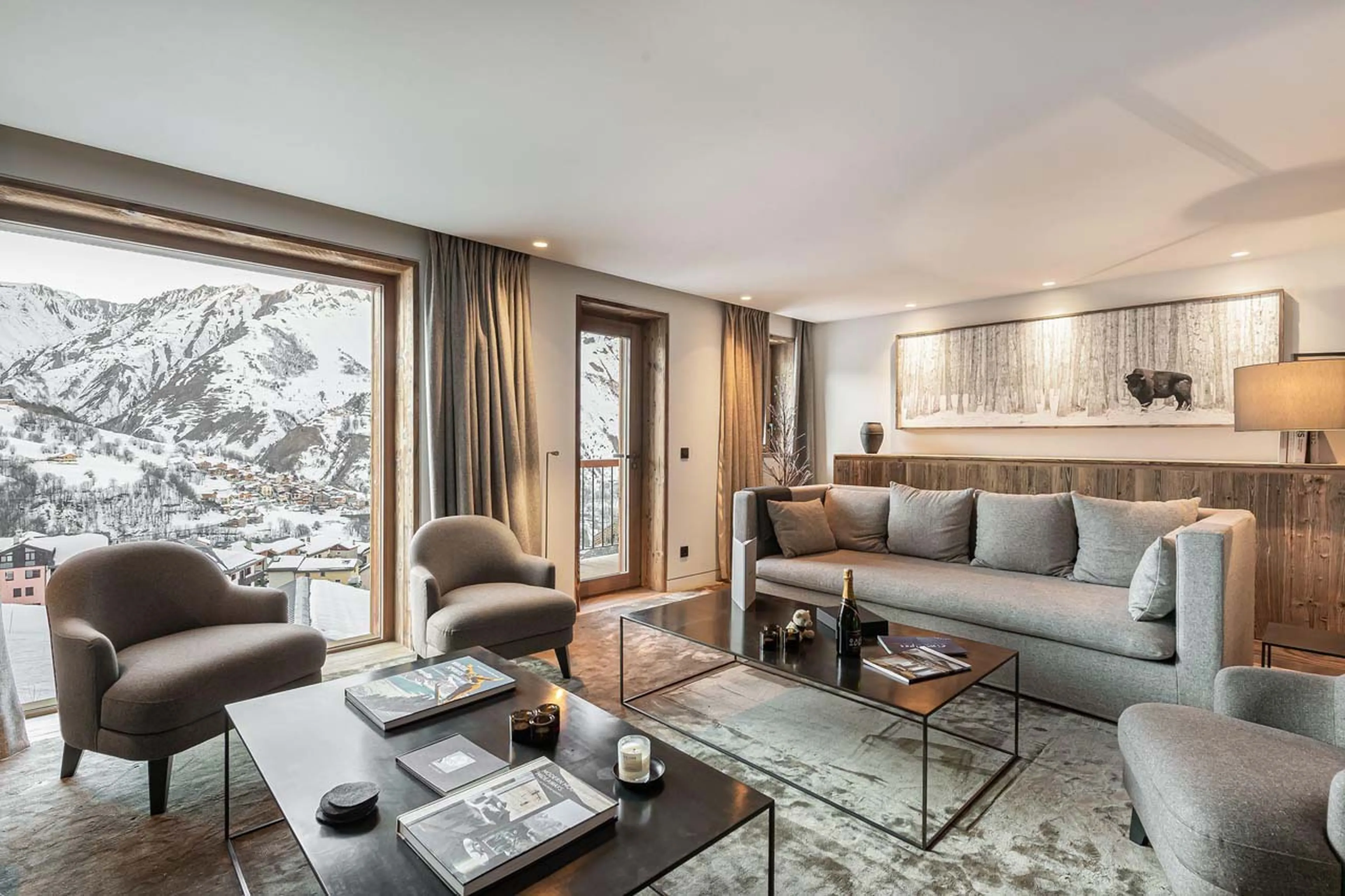 Sofas in living area of Chalet Quebec in St Martin de Belleville