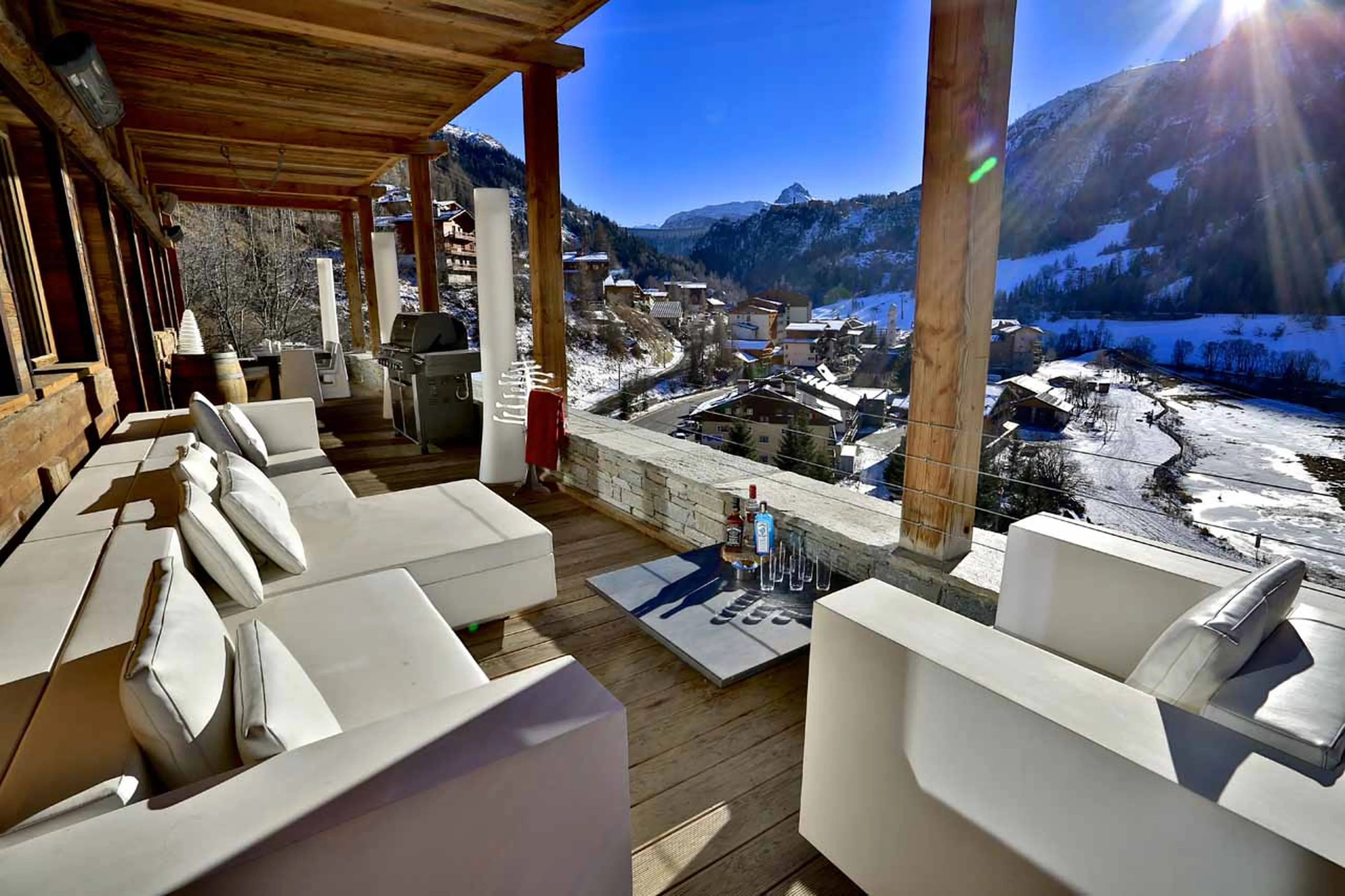 Terrace seating at Chalet Quezac in Tignes