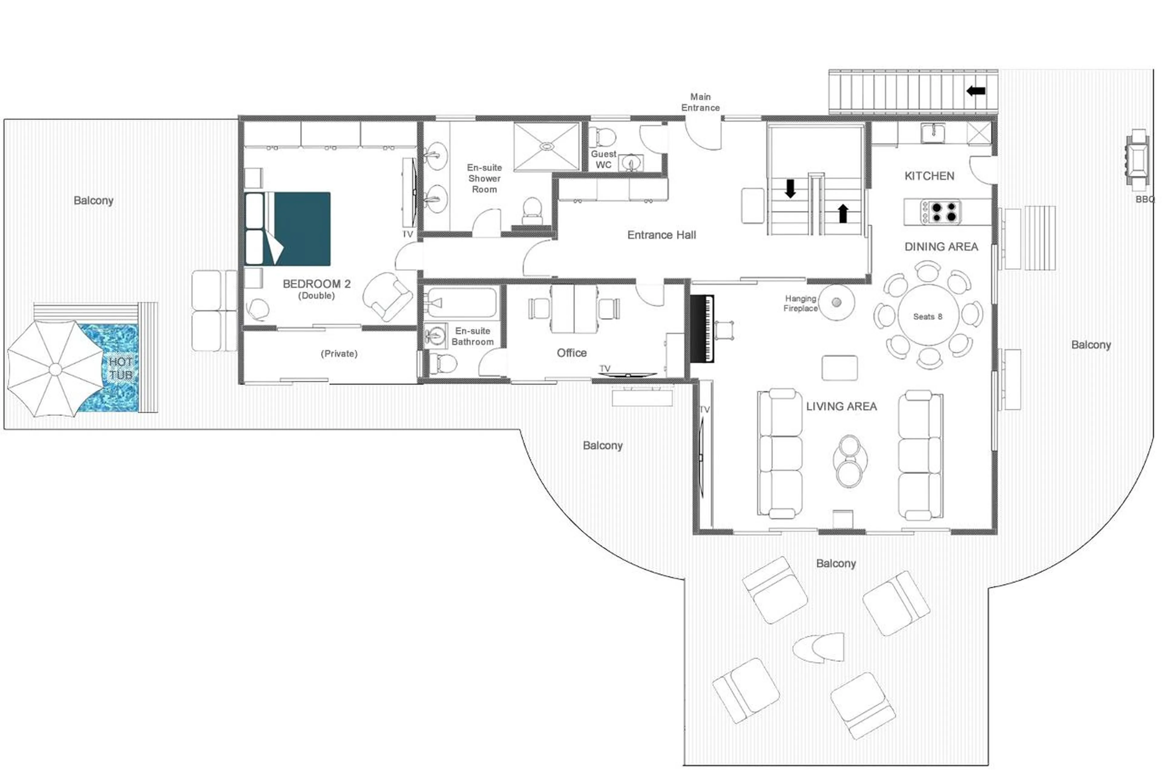 Level 1 floor plan of Chalet Ranch in Verbier