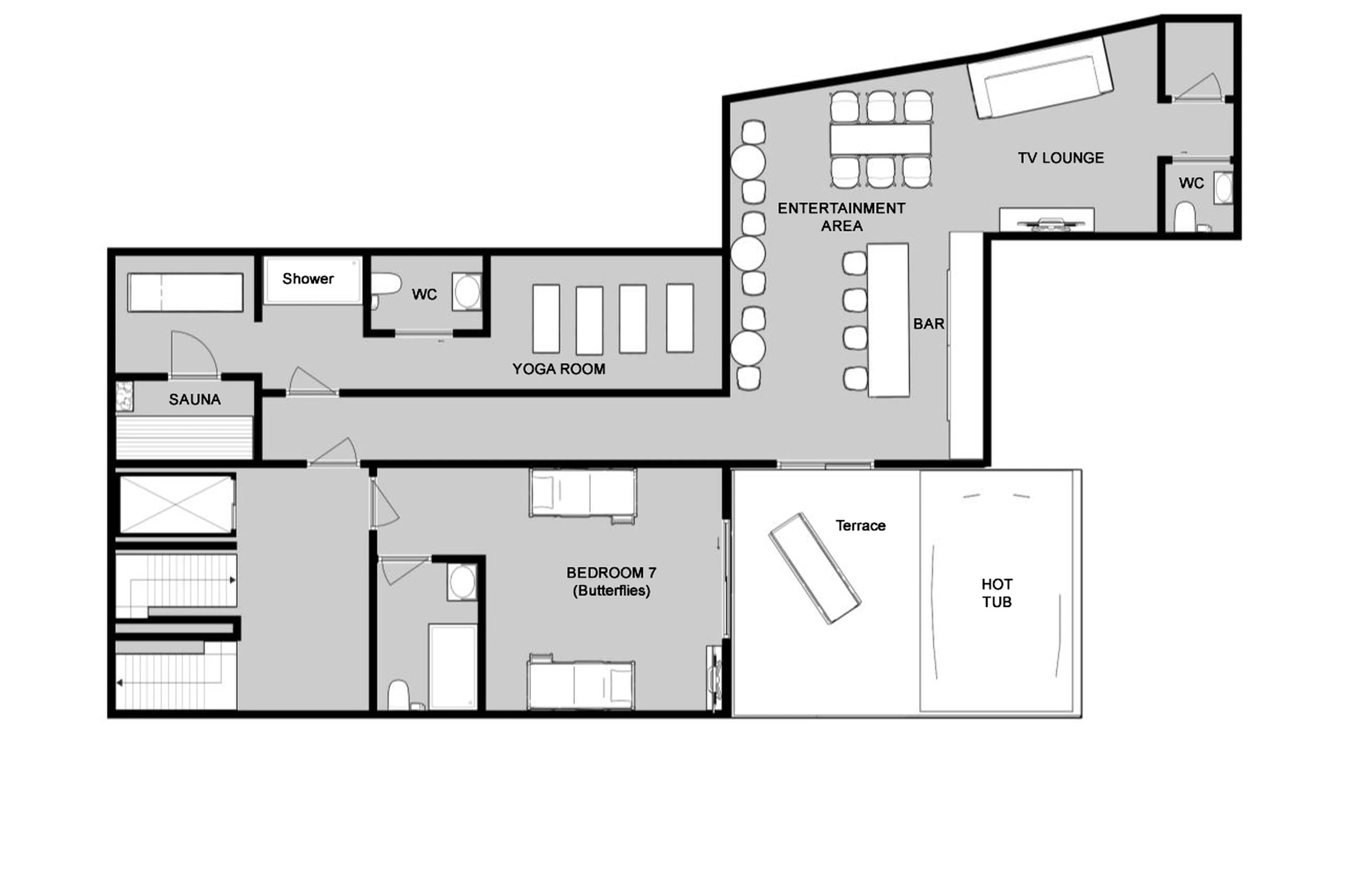 Level 2 floor plan of Chalet Raven in Tignes