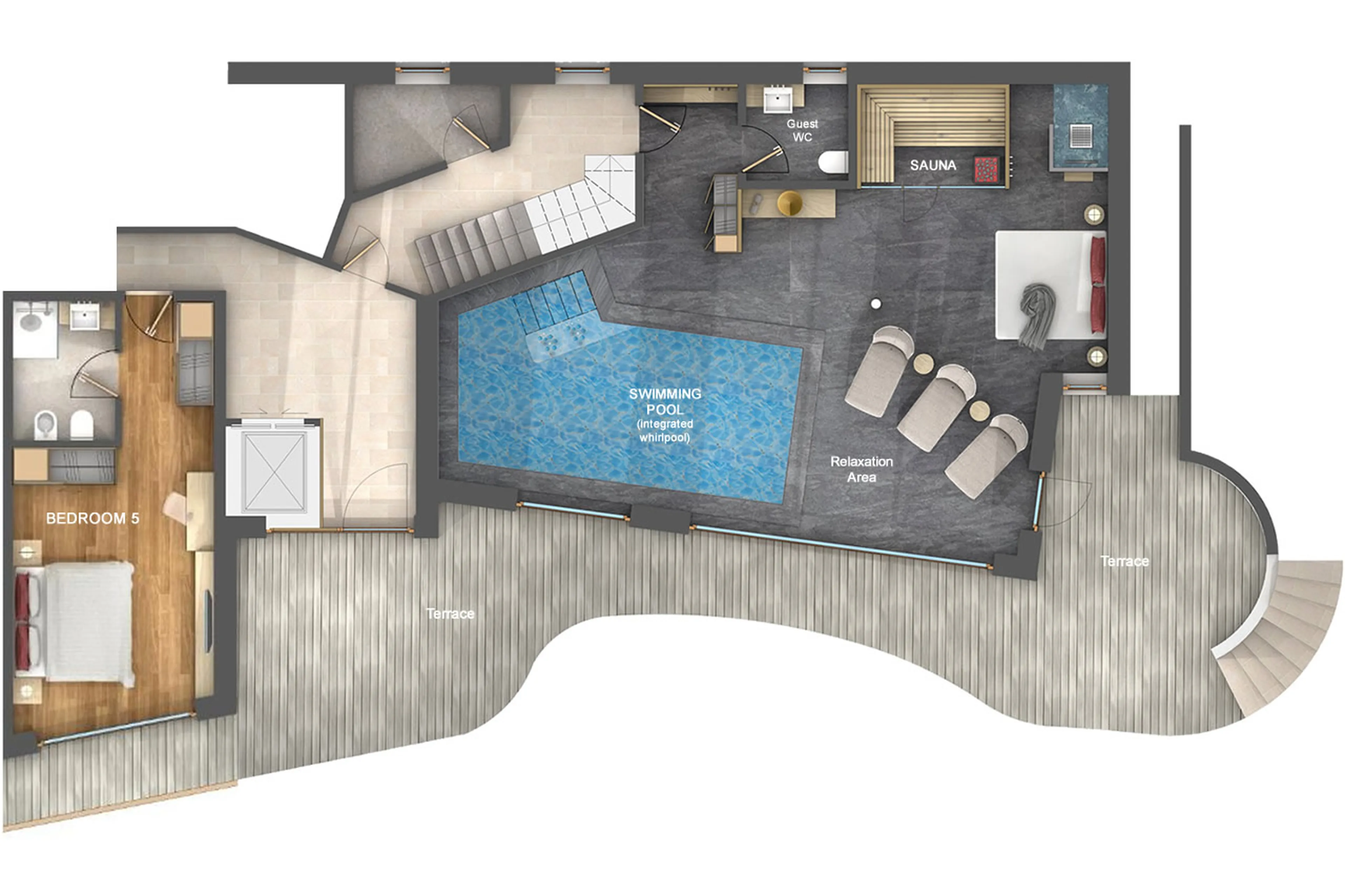 Level 0 floor plan of Chalet Robin in Val Gardena