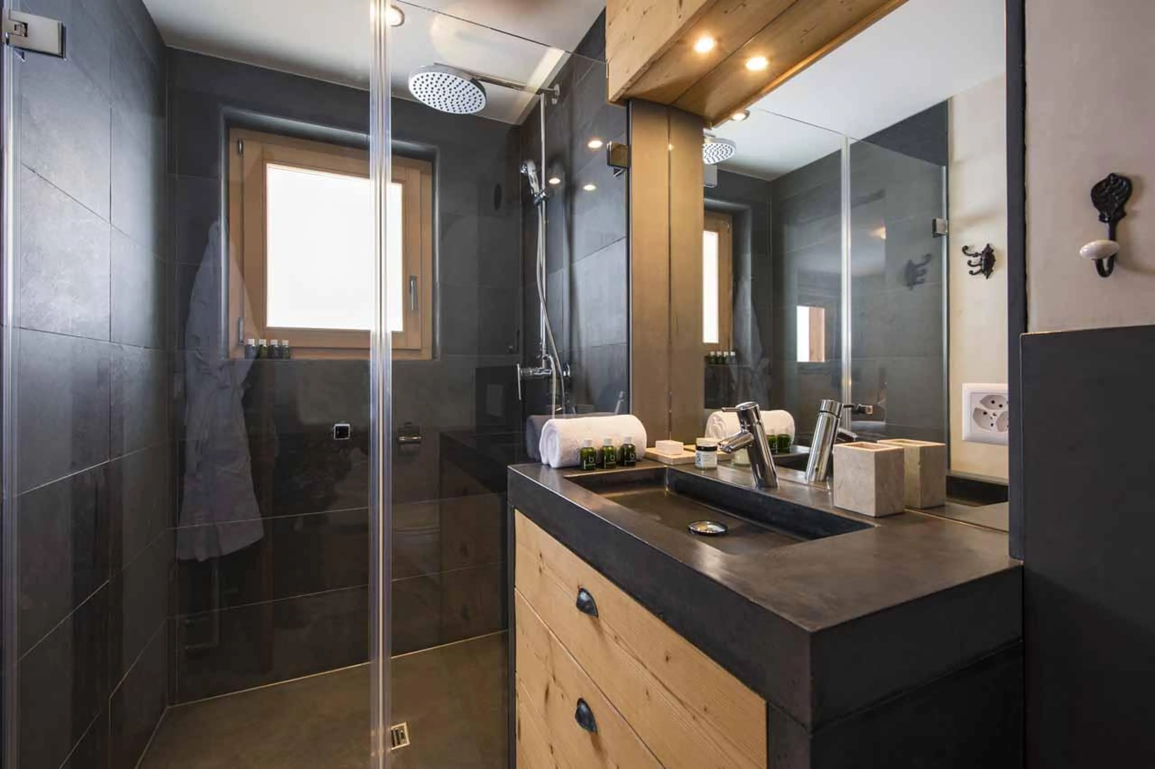 Ensuite shower room at Chalet Rock in Verbier