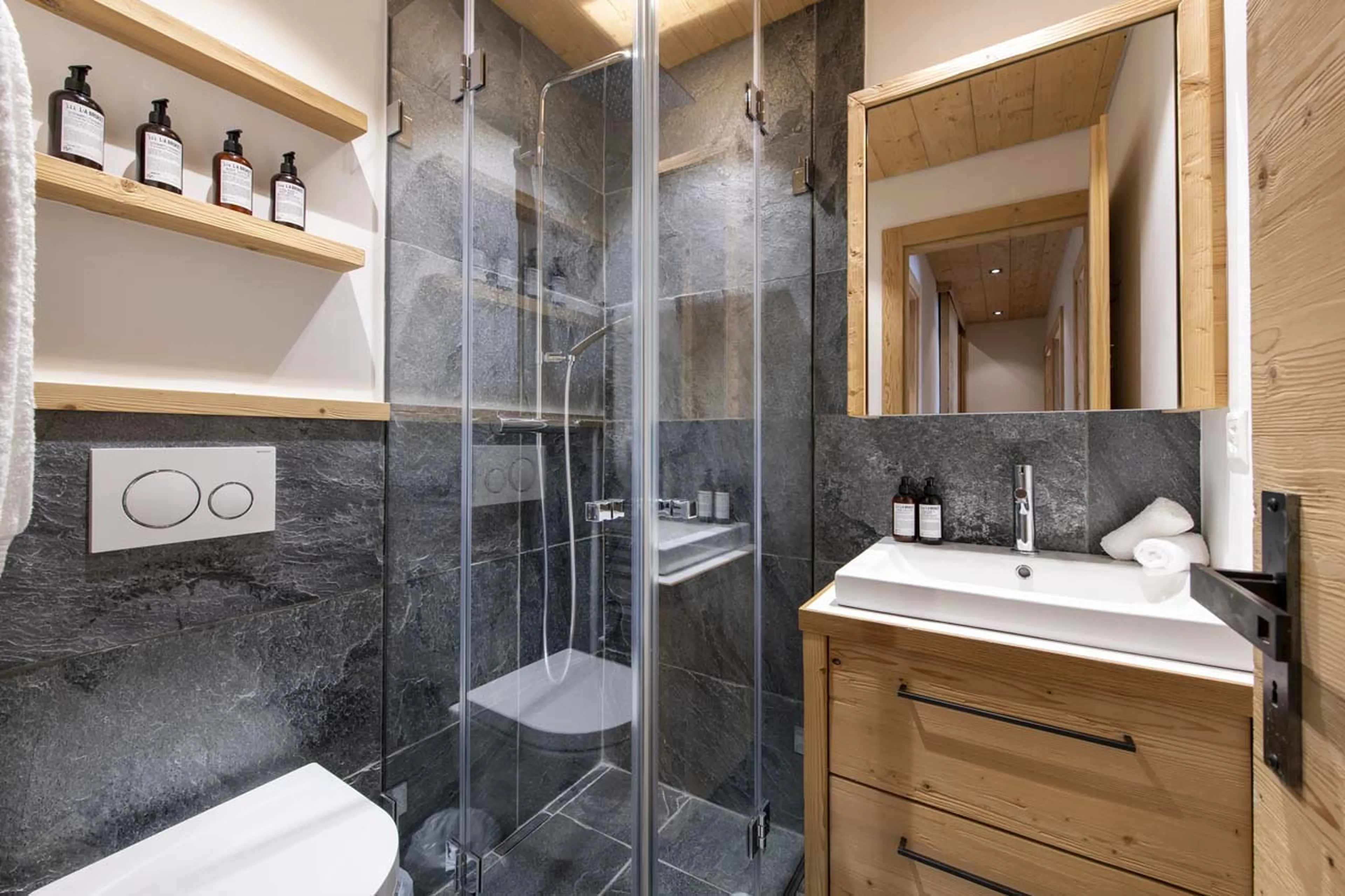 Shower room at Chalet Roselle in Verbier