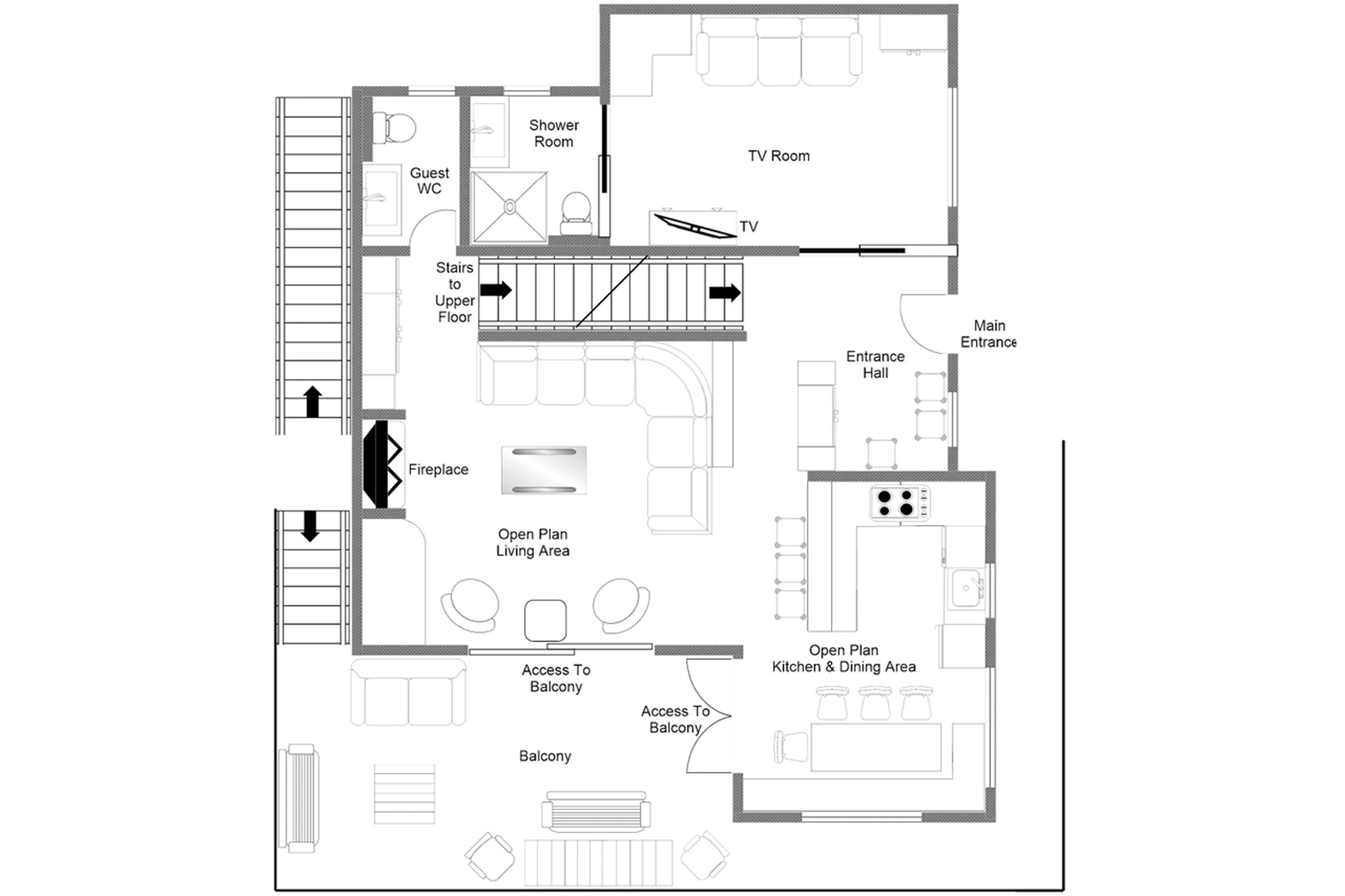 Level 1 floor plan of Chalet Roselle in Verbier