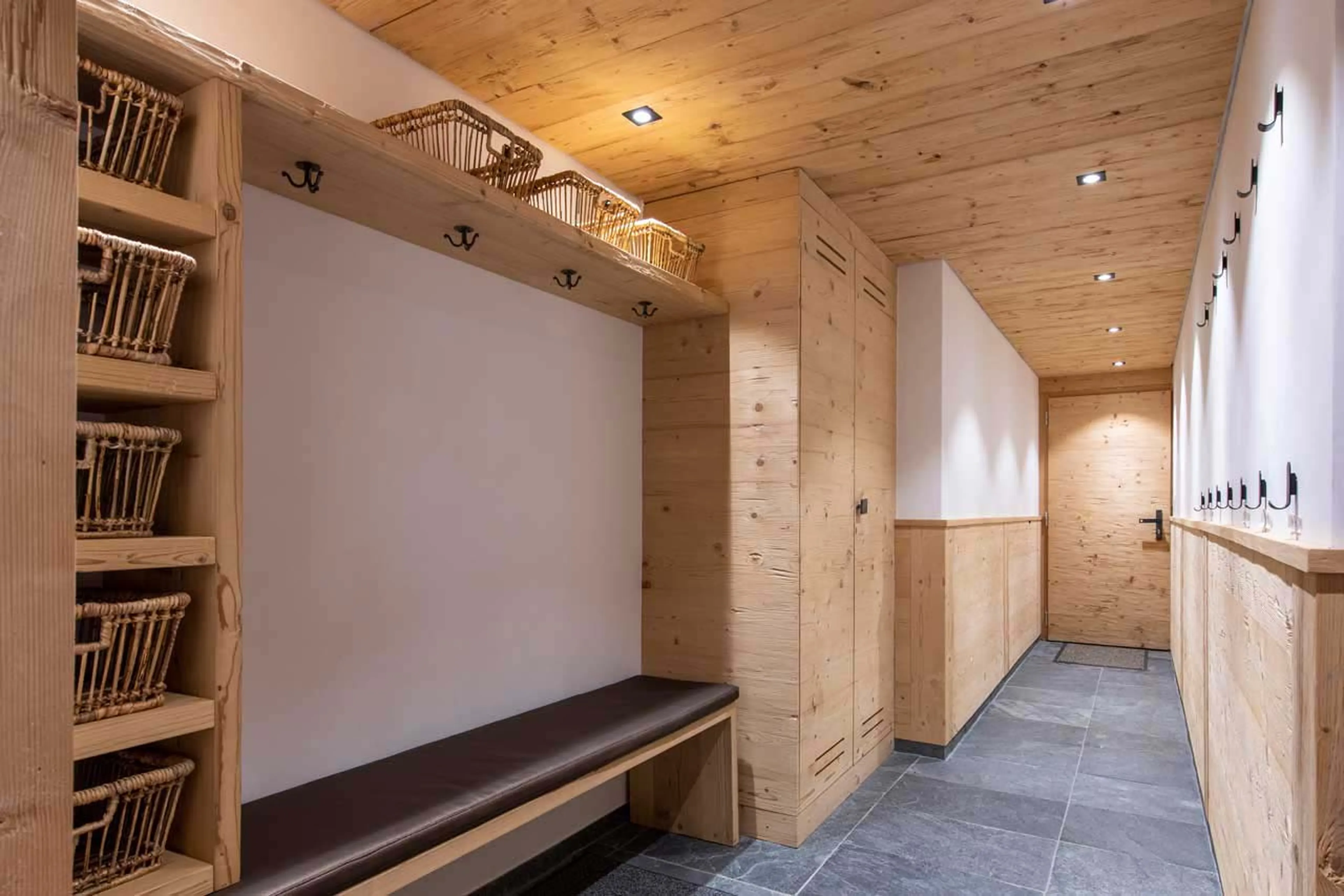 Ski room storage at Chalet Roselle in Verbier
