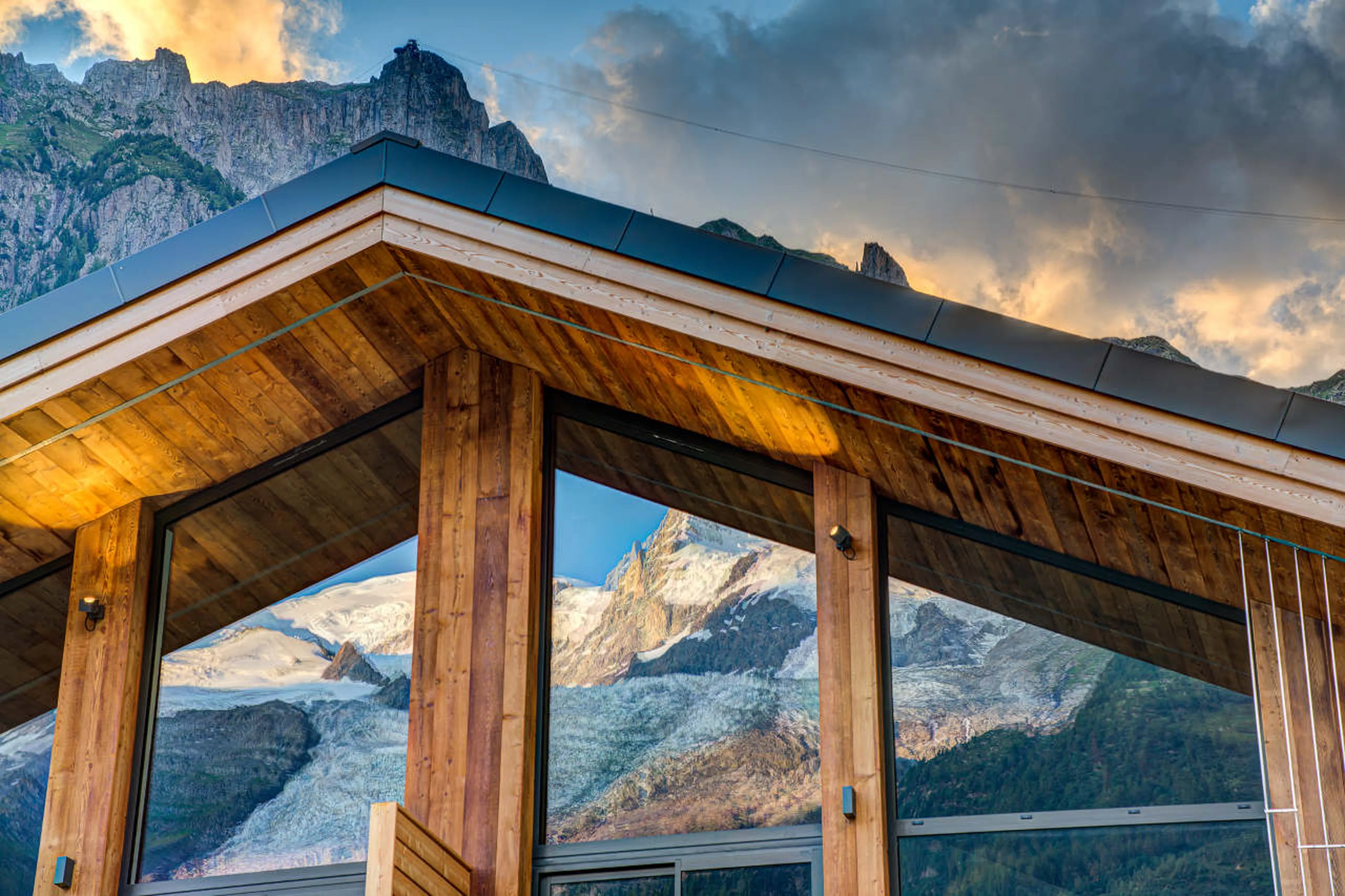 Mountain view reflections at Chalet Rytola in Chamonix