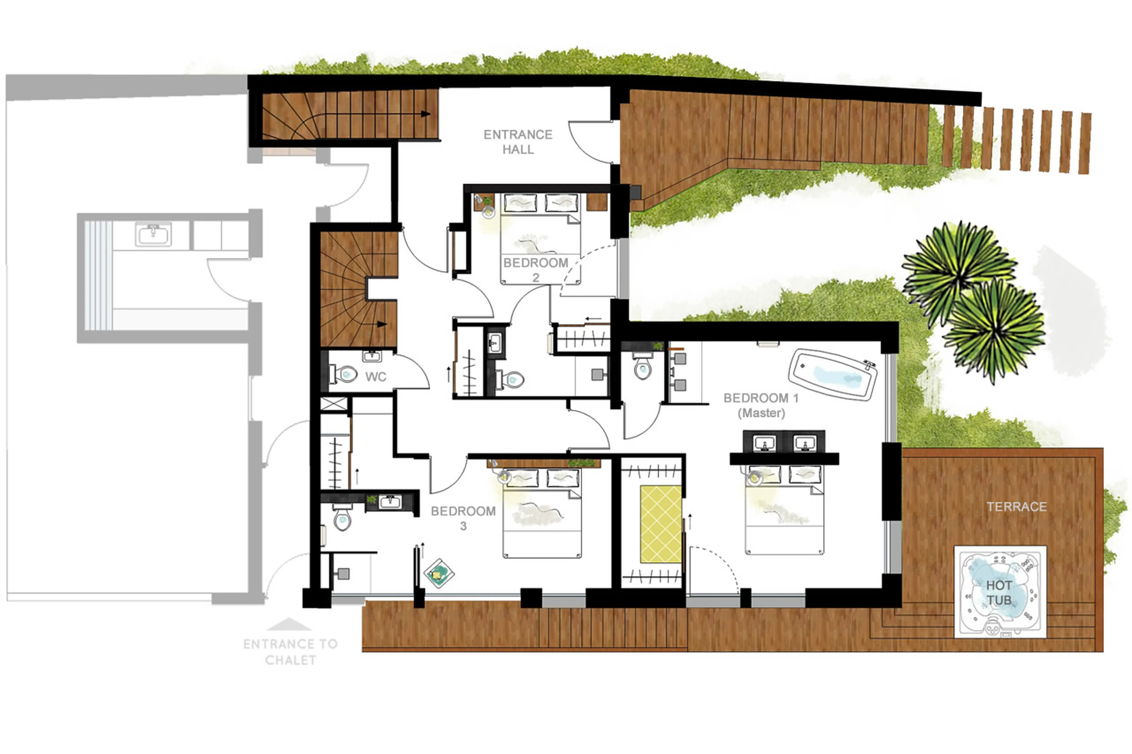 Level 0 floor plan of Chalet Rytola in Chamonix