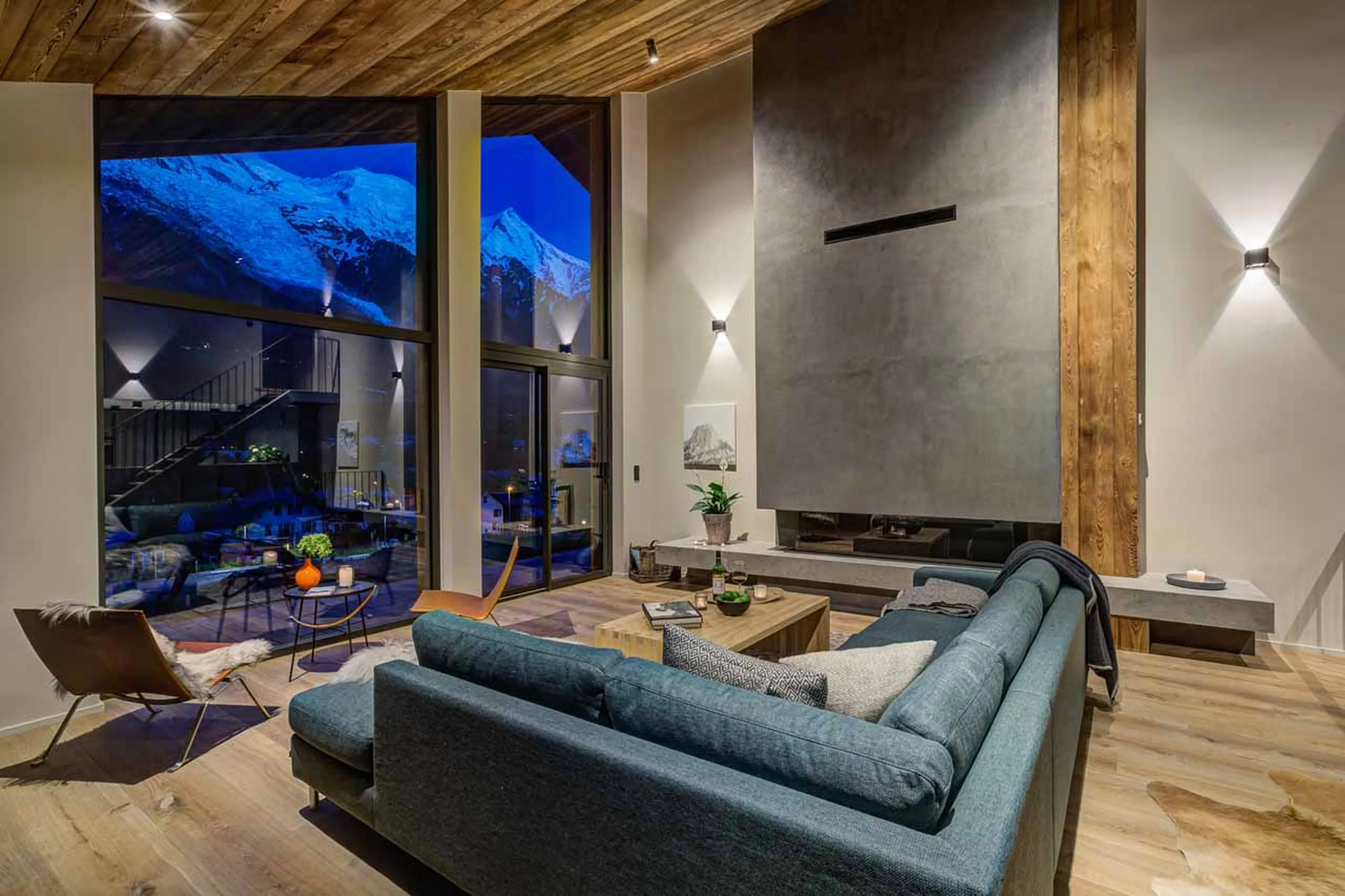 Sofas in living room at Open plan living area at Chalet Rytola