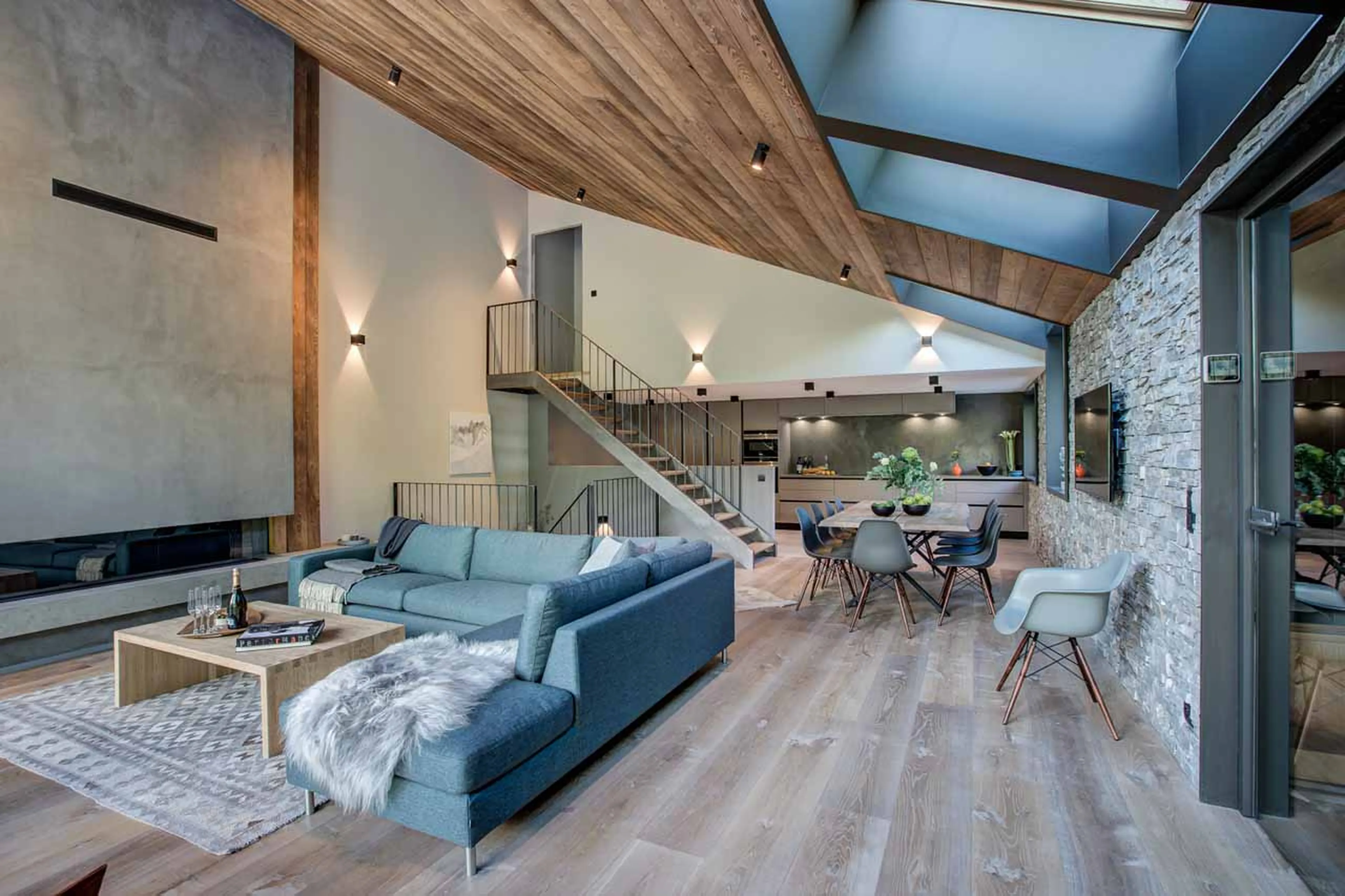 Open plan living area at Chalet Rytola in Chamonix