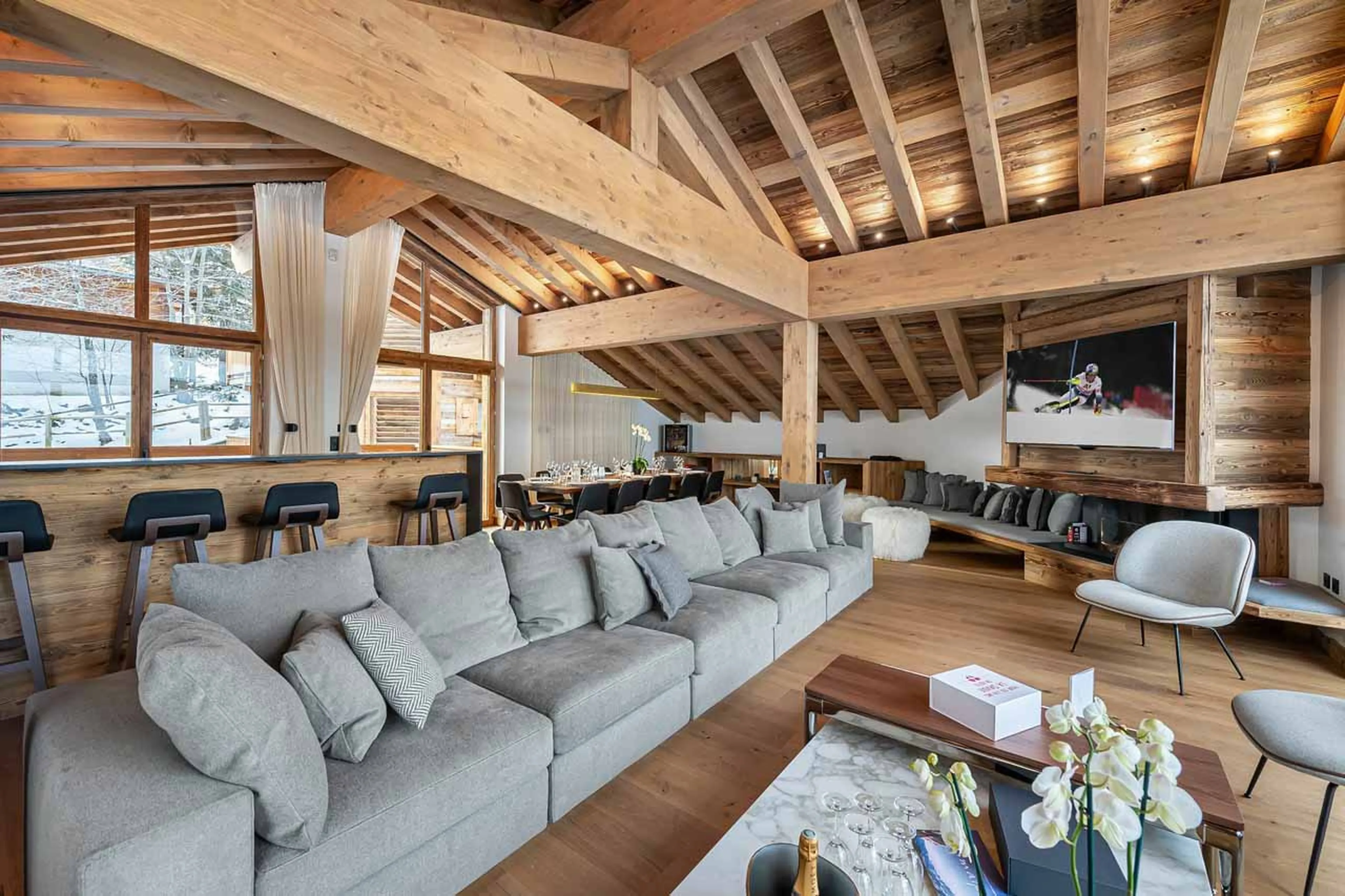 Sofas in living area at Chalet San Pietro in Courchevel 1850