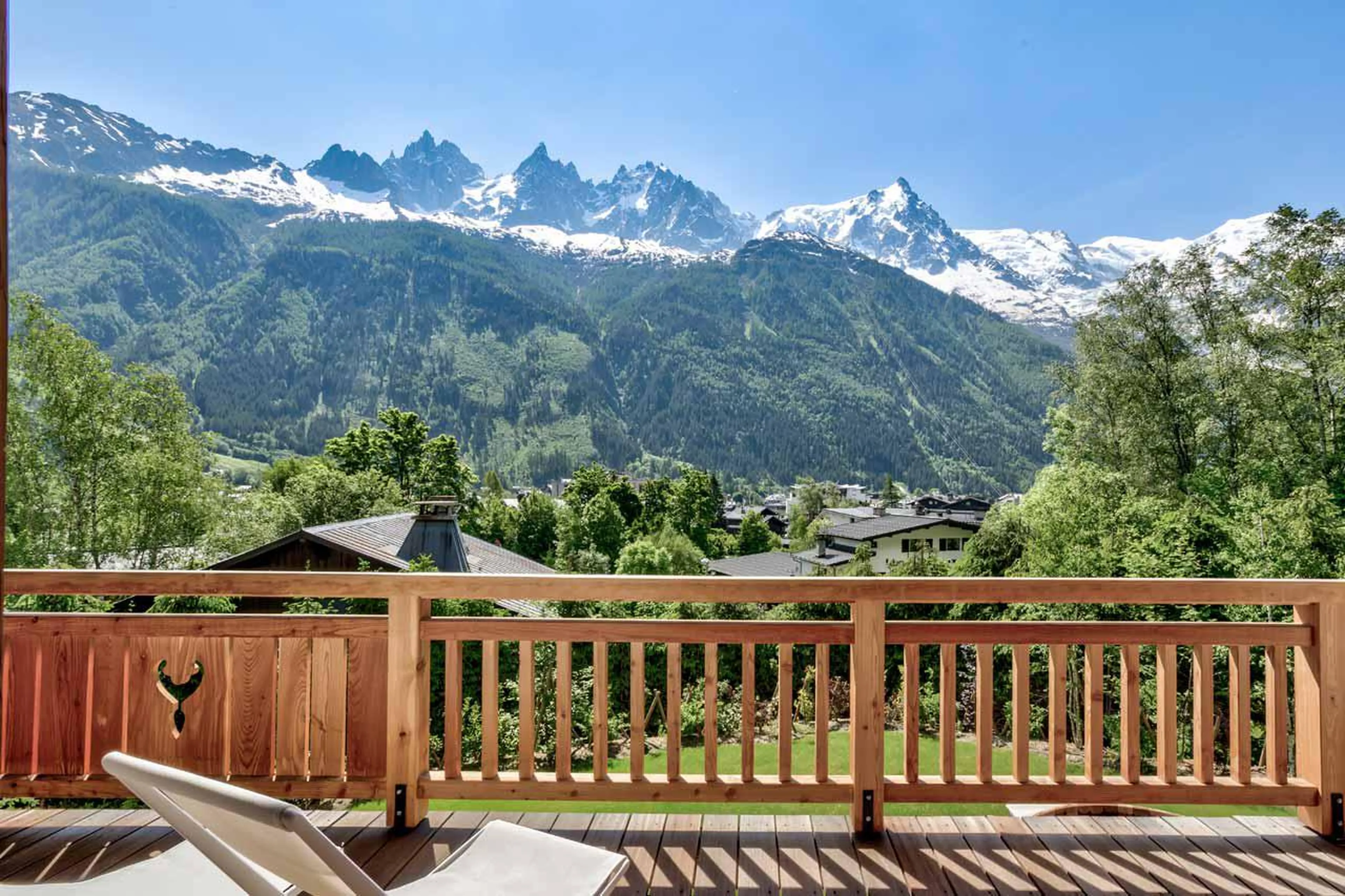 Balcony view in summer at Chalet Saphir in Chamonix