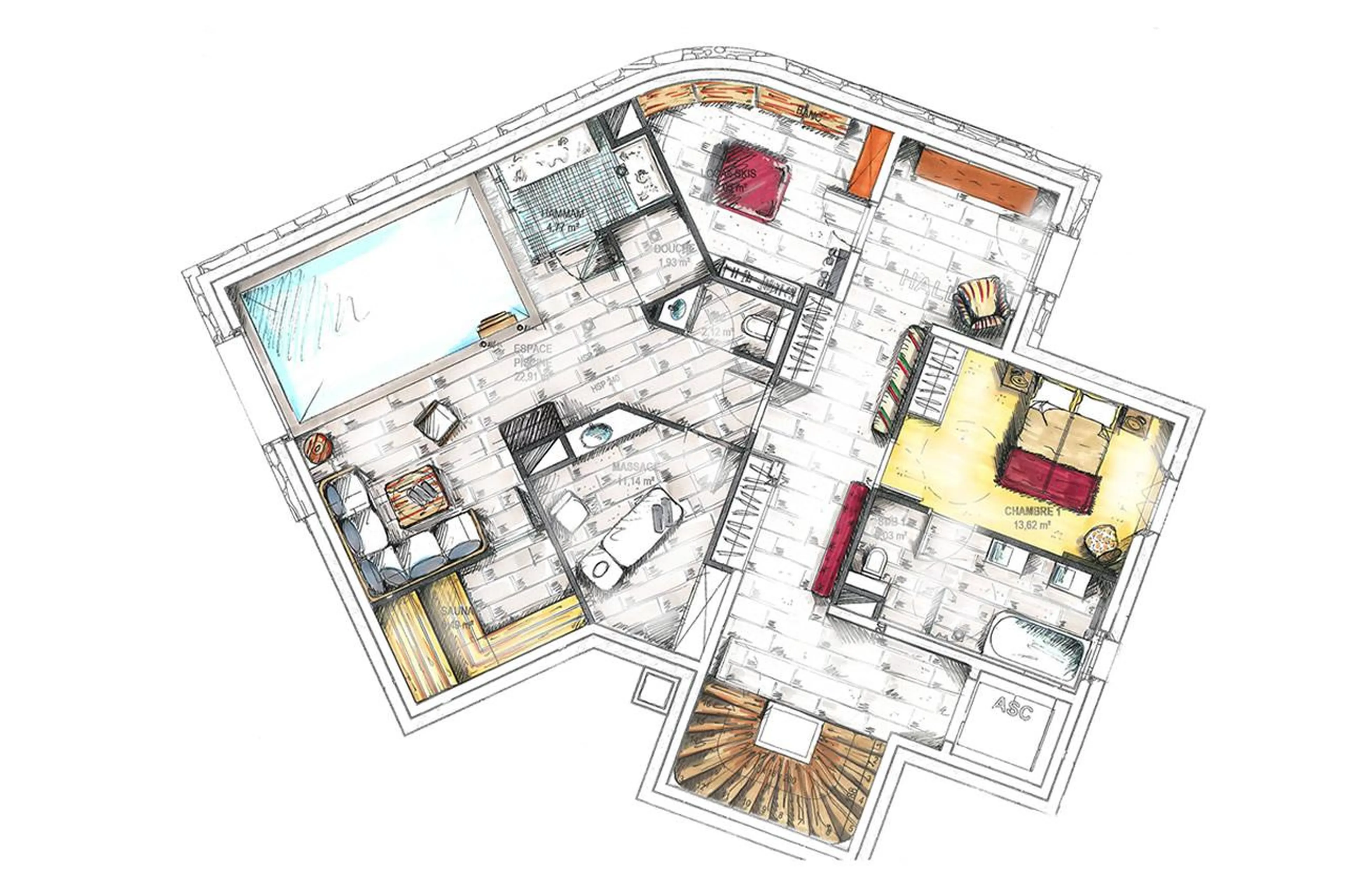 Level 0 floor plan of Chalet Sequoia in Val d’ Isere