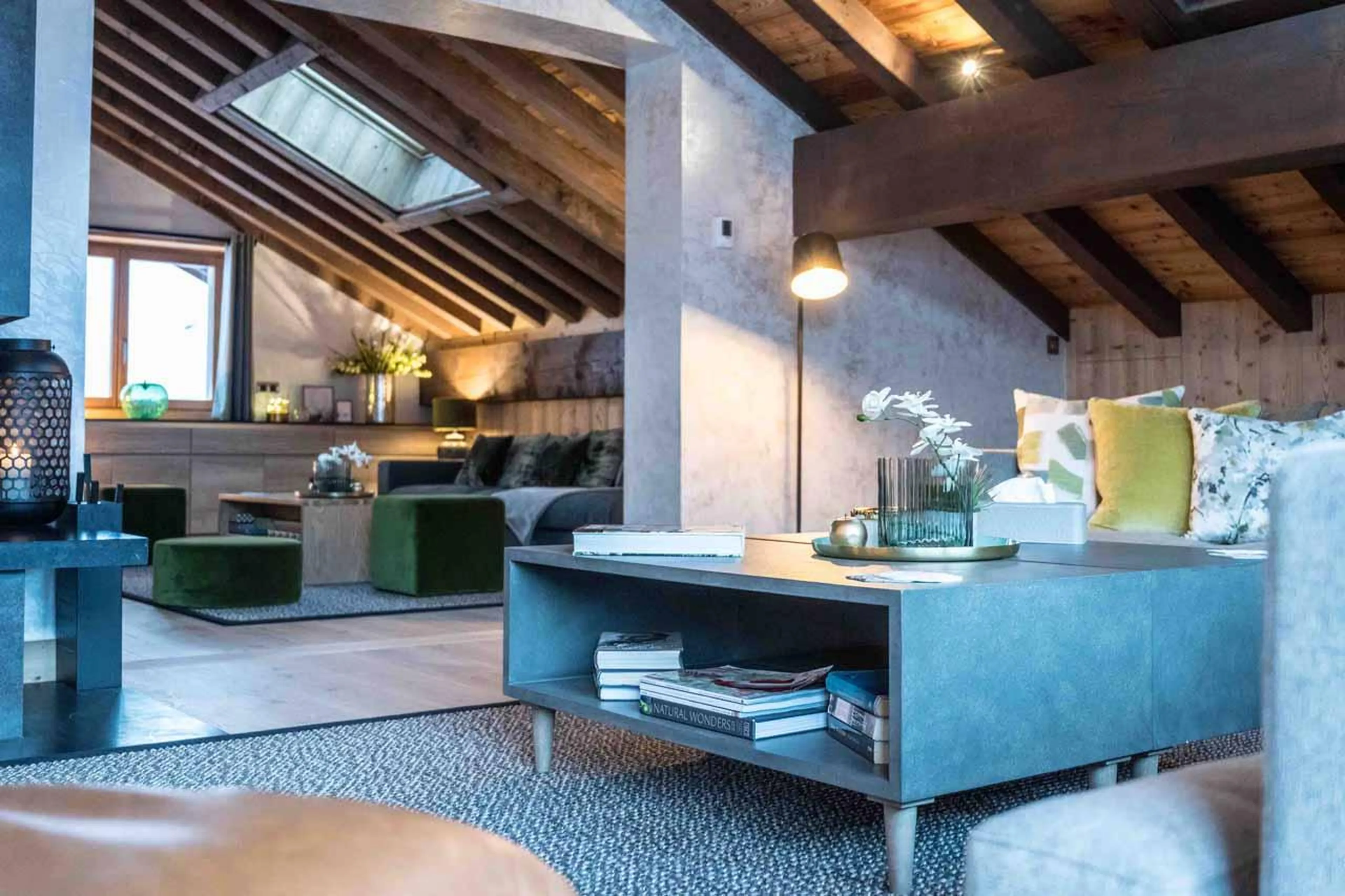 Coffee table and sofas in Chalet Serendipity, Meribel