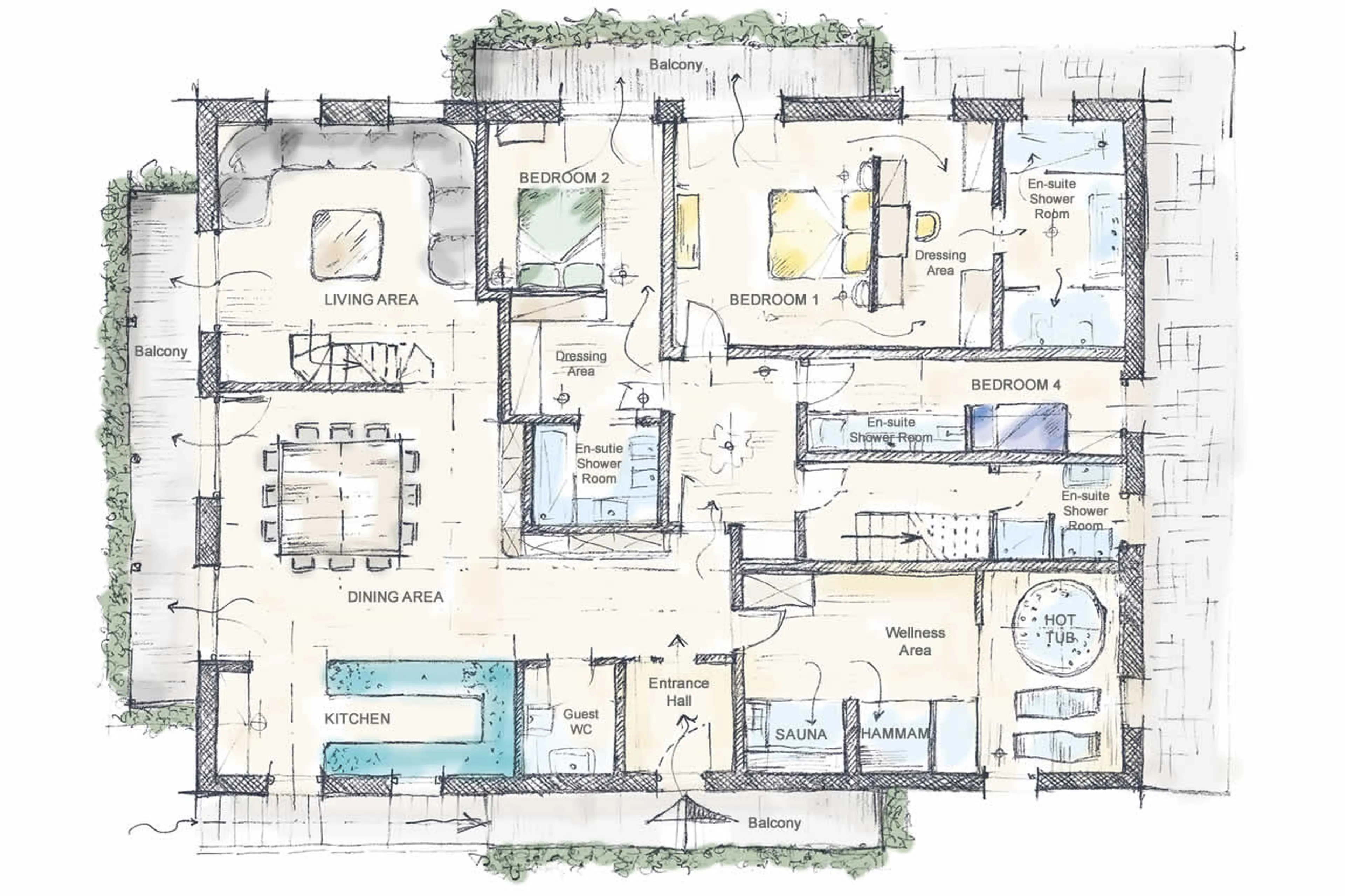Main level floor plan of Chalet Serge in Cortina d'Ampezzo