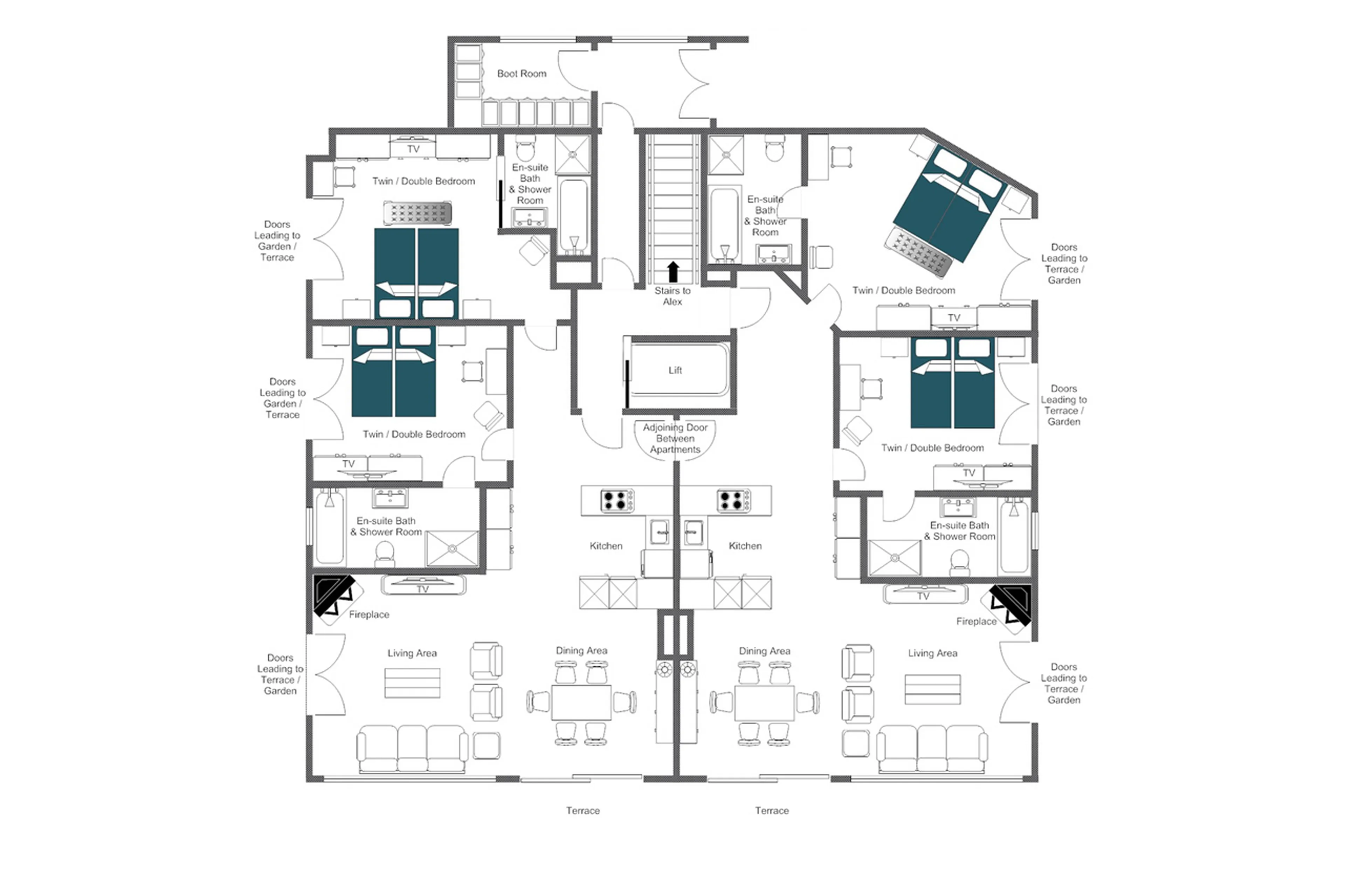 Level 0 floor plan of  Chalet Shalimar in Zermatt