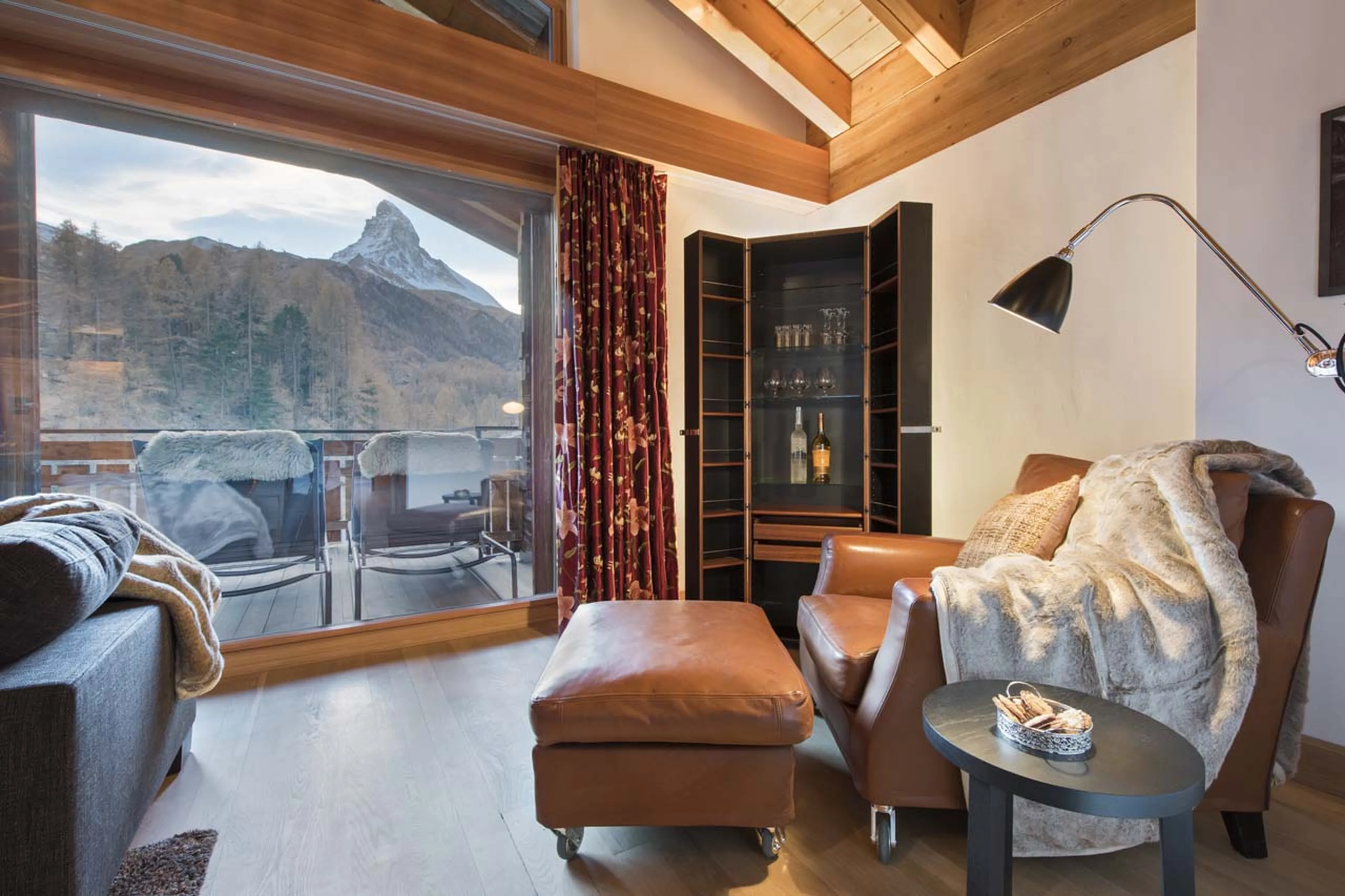 Matterhorn views from living area of Chalet Shalimar in Zermatt