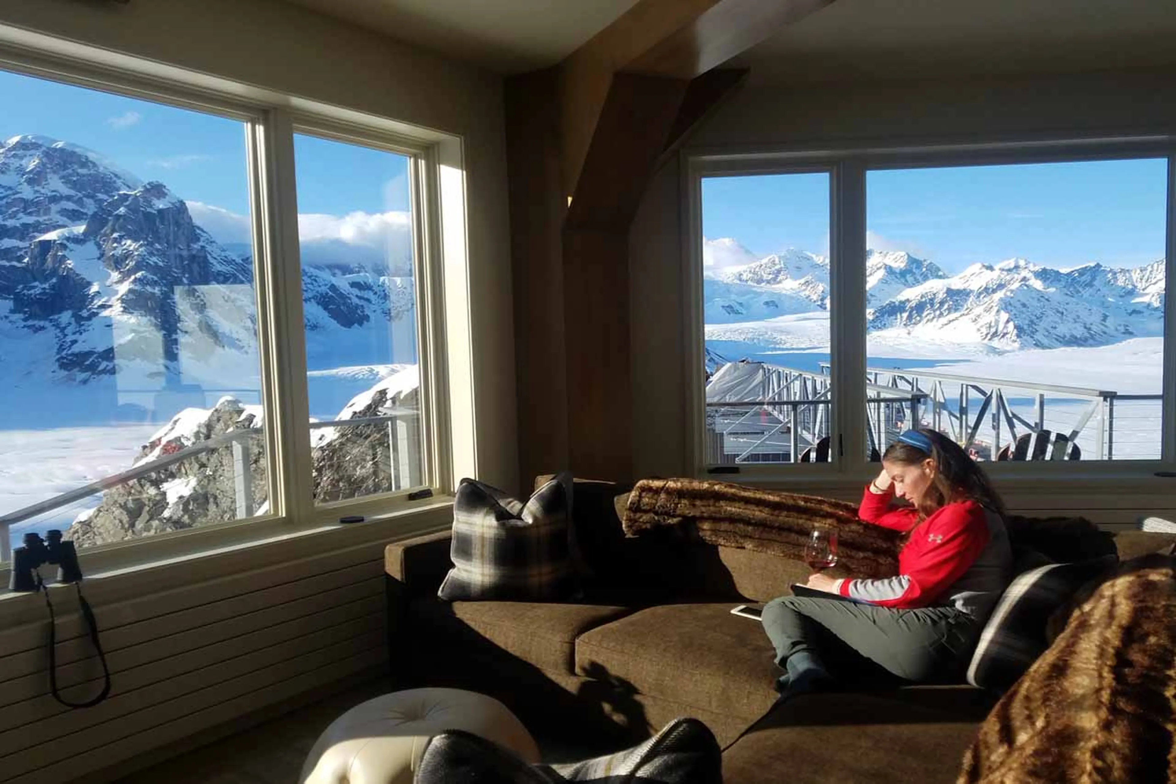 Views from the living area of Sheldon Chalet in Alaska