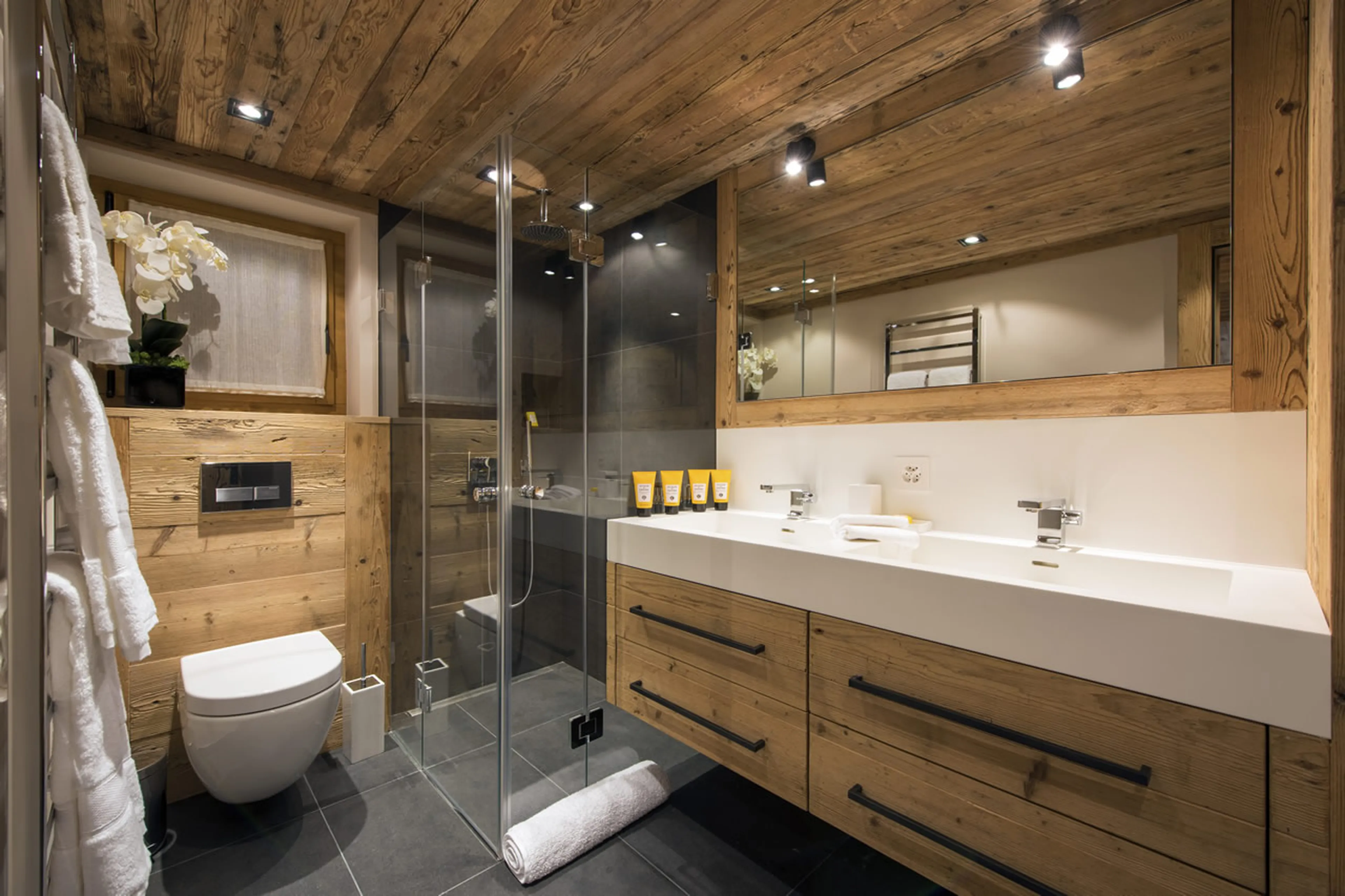 Shower room at Alpine Estate in Verbier