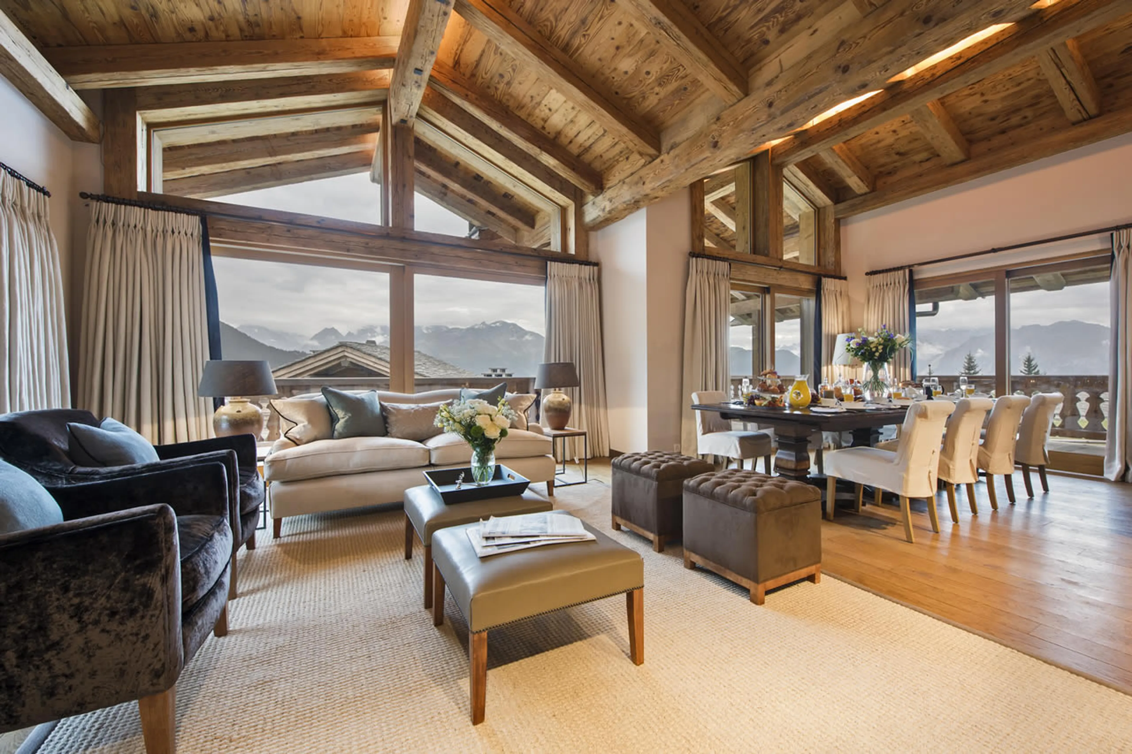 Floor to ceiling windows at Alpine Estate in Verbier