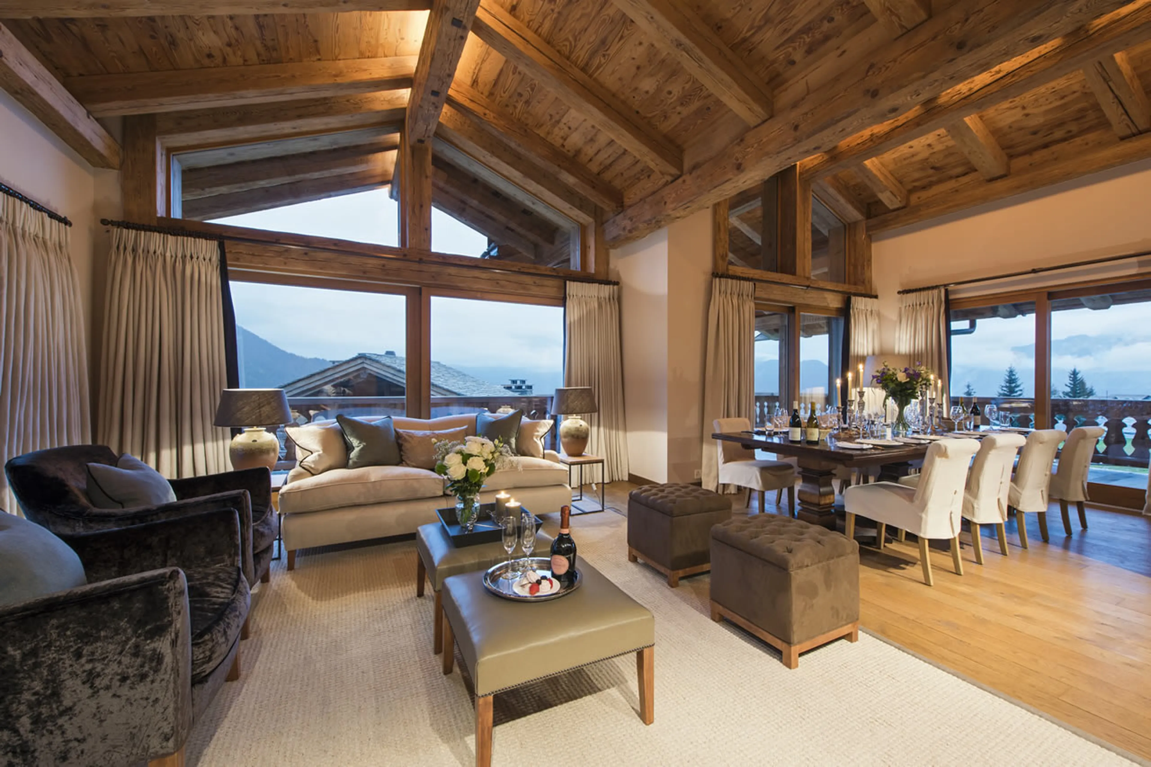 Floor-to-ceiling windows in open plan living area