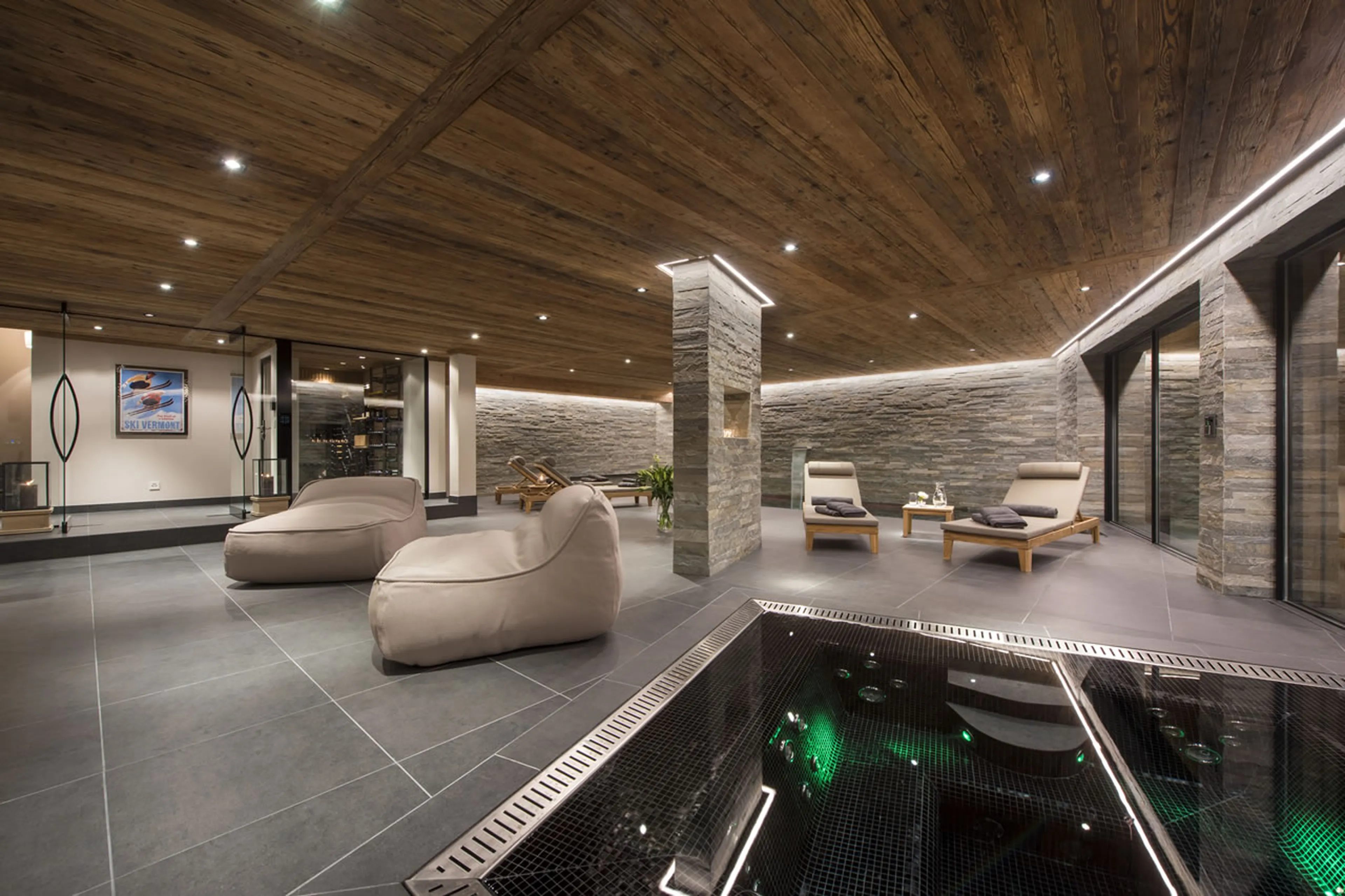Indoor hot tub at Alpine Estate in Verbier