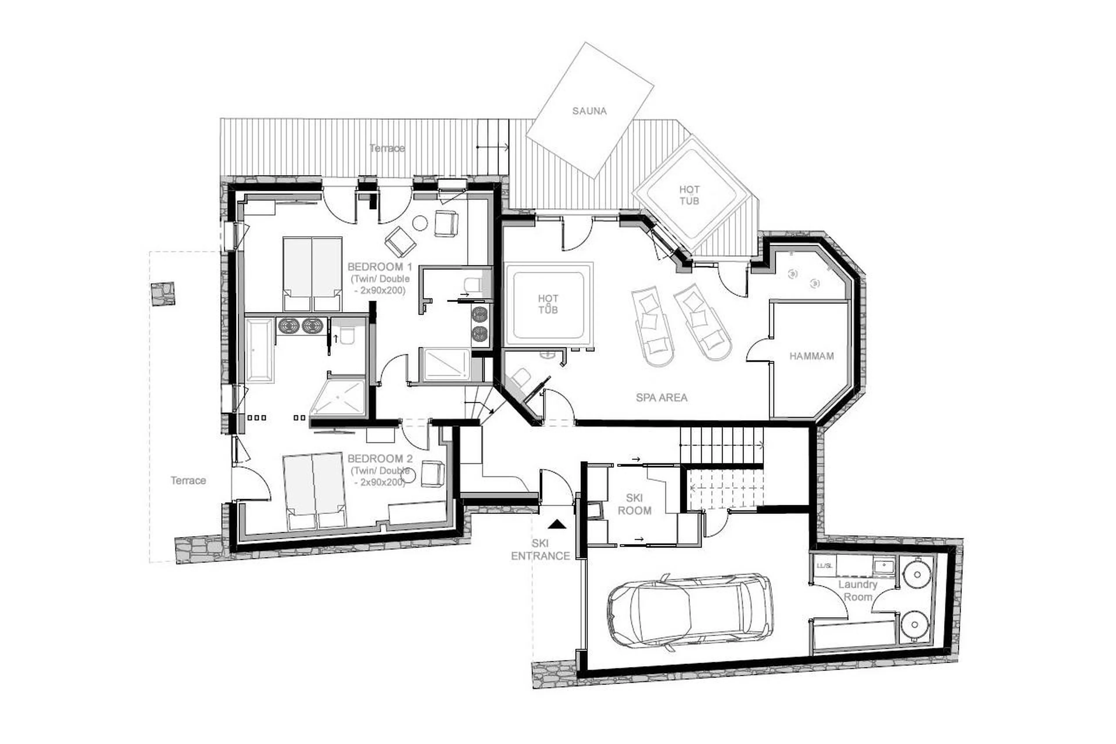 Level 0 floor plan of Chalet SNEG in Tignes