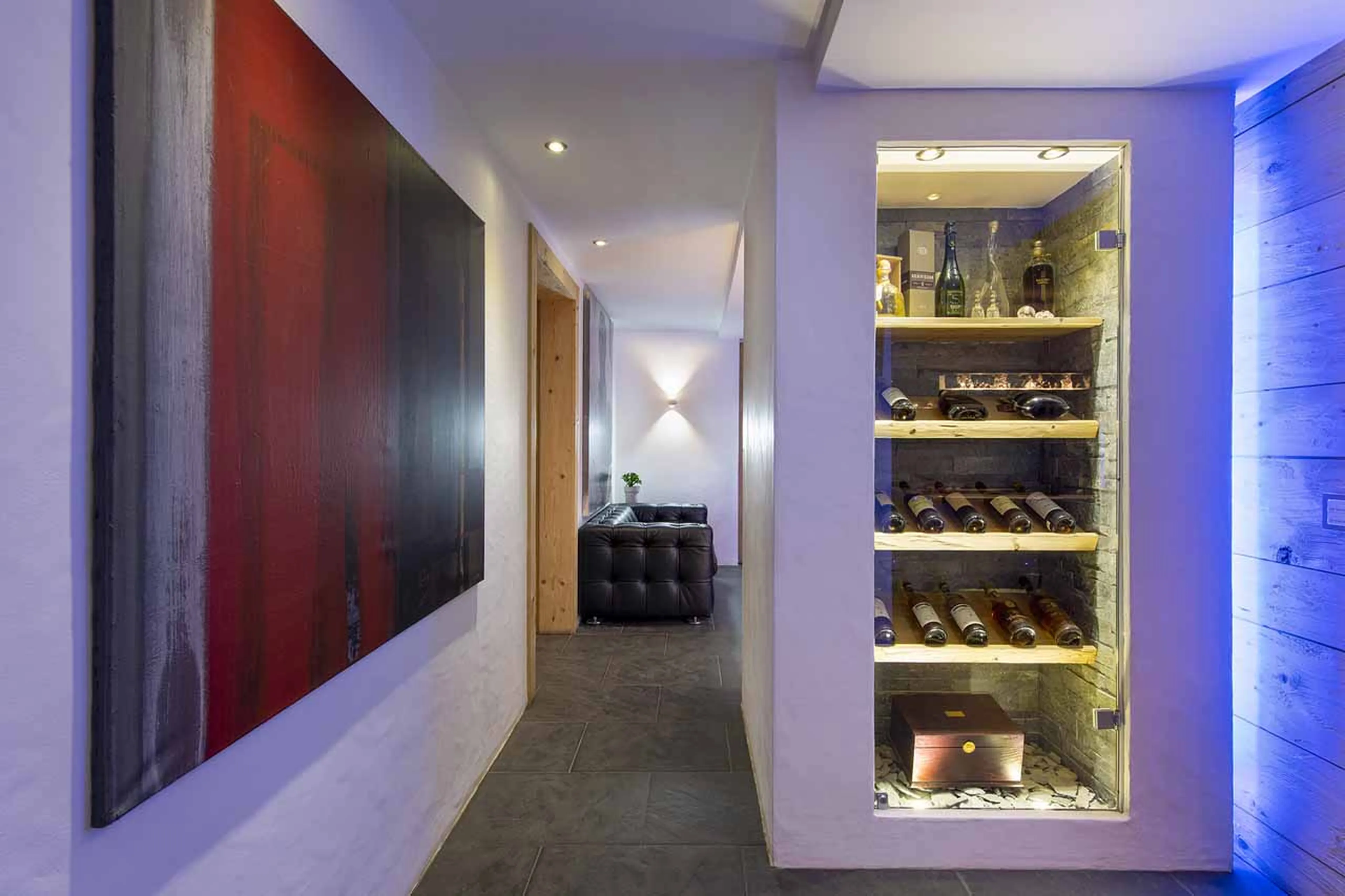 Spirits display area at Chalet Spa in Verbier