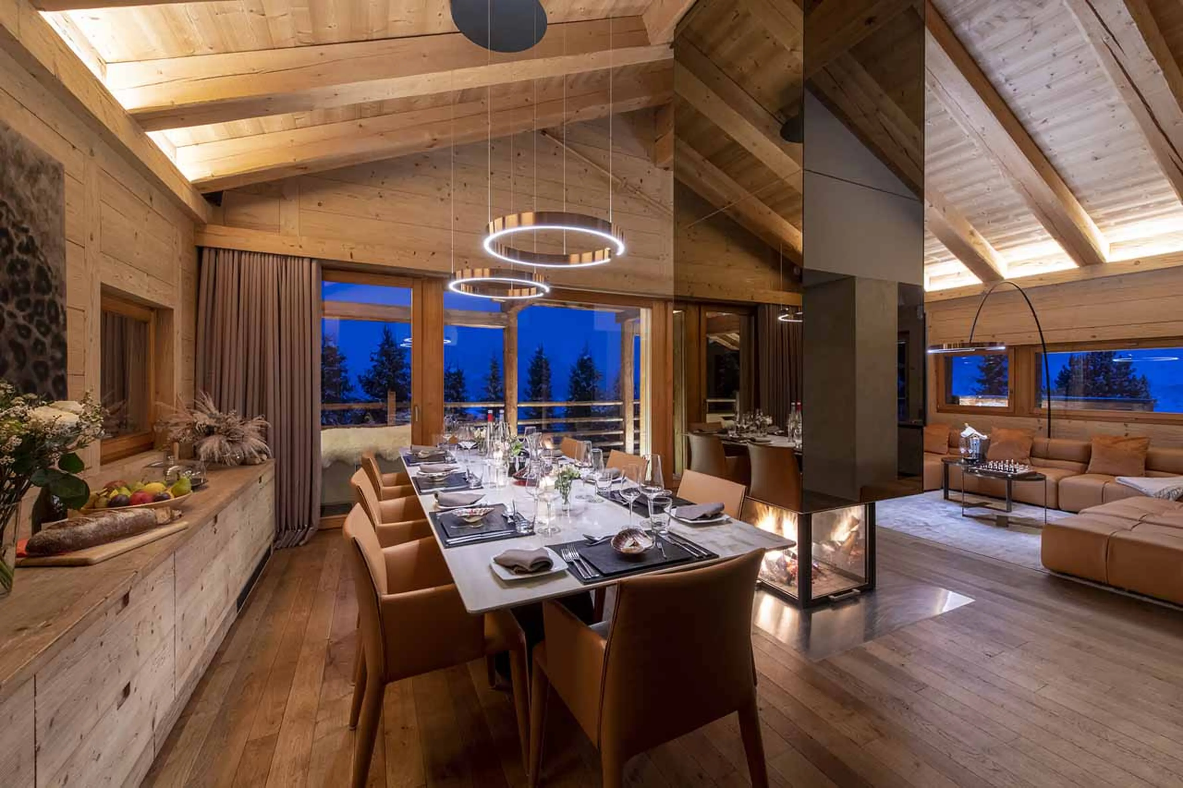 Mountain views from dining table at Chalet Spa in Verbier
