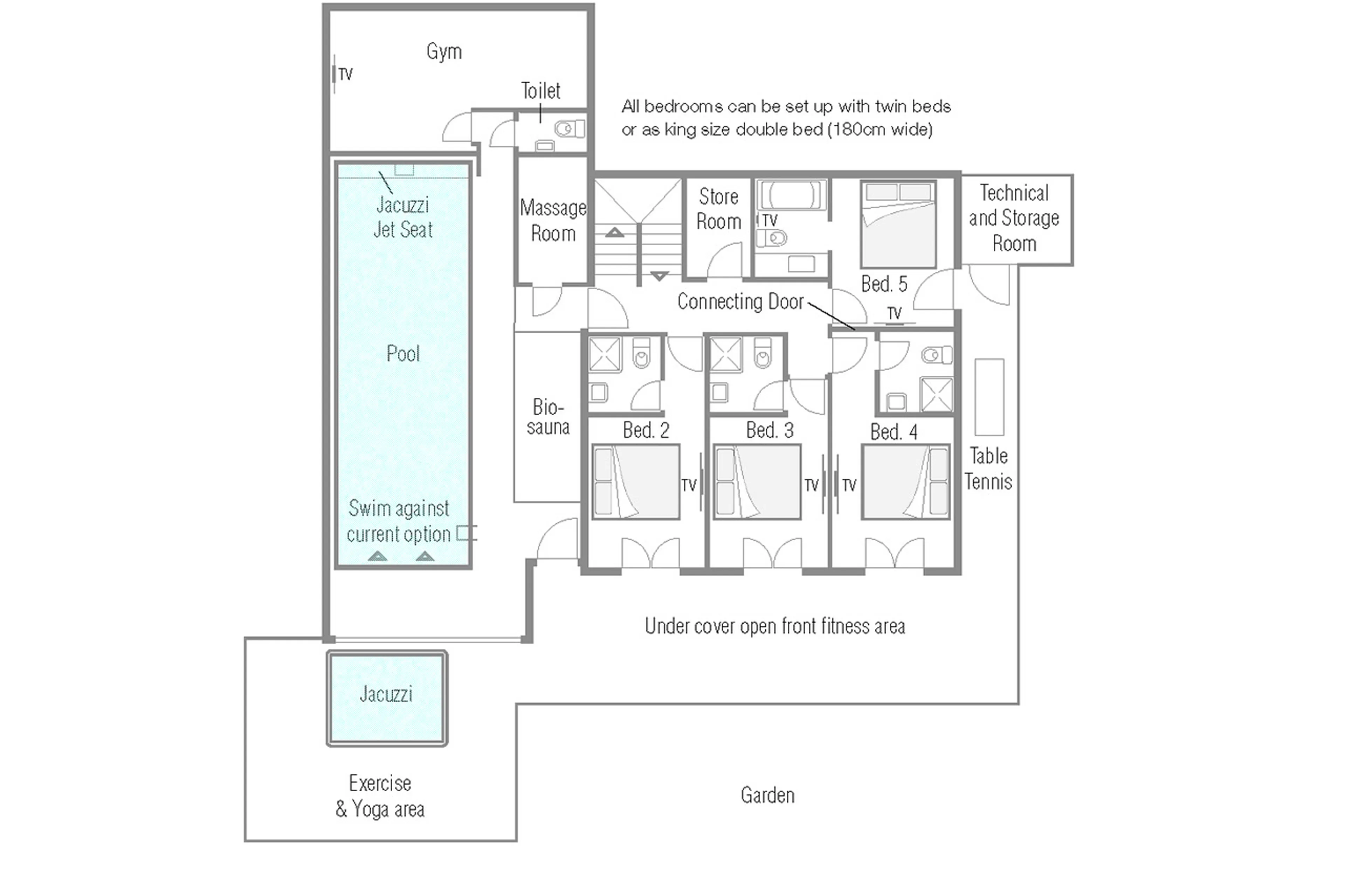 Level 1 floor plan of Chalet Spa in Verbier