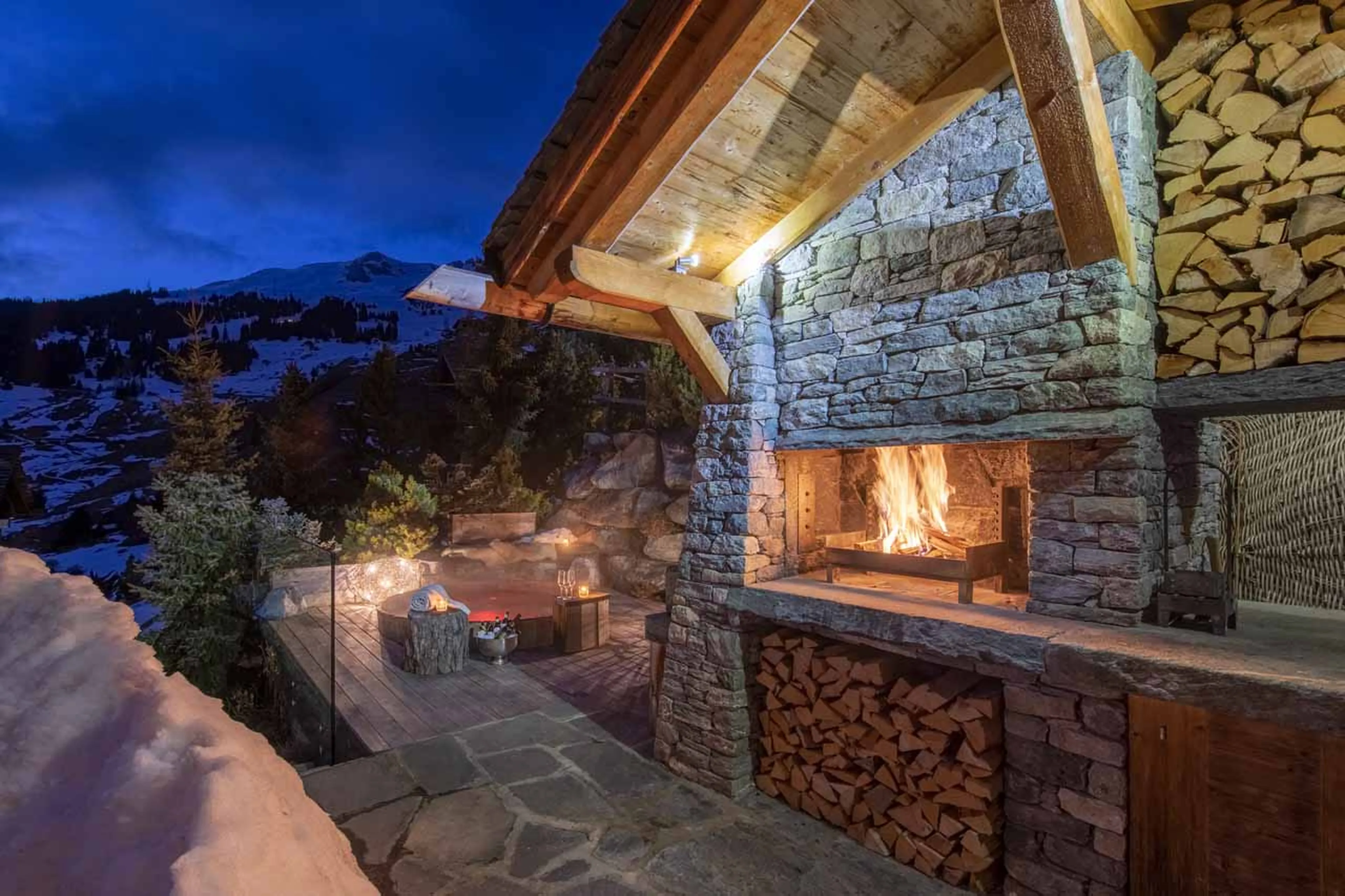 Stone BBQ on terrace at Chalet Spa in Verbier