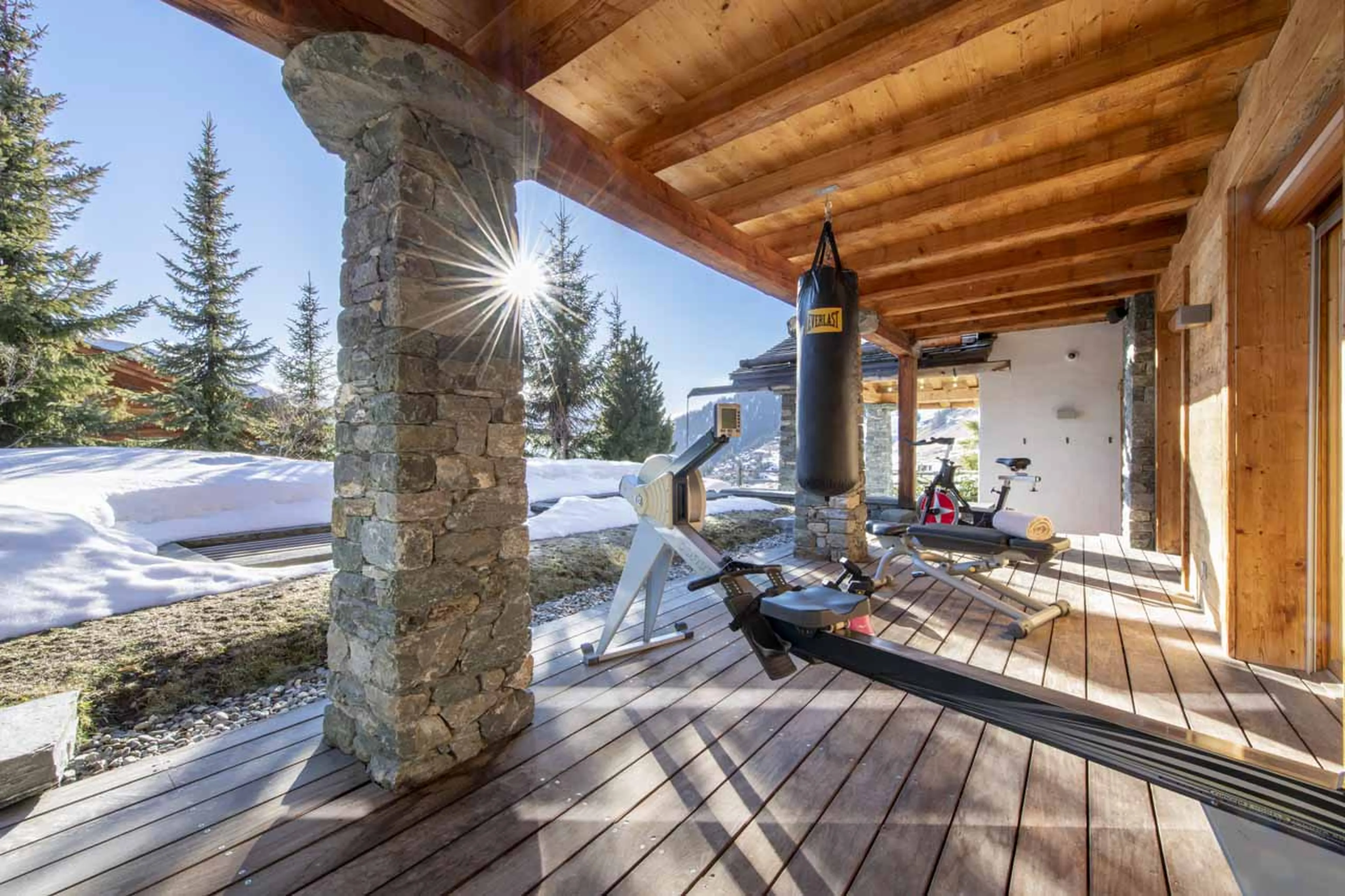 Outdoor fitness on terrace at Chalet Spa in Verbier