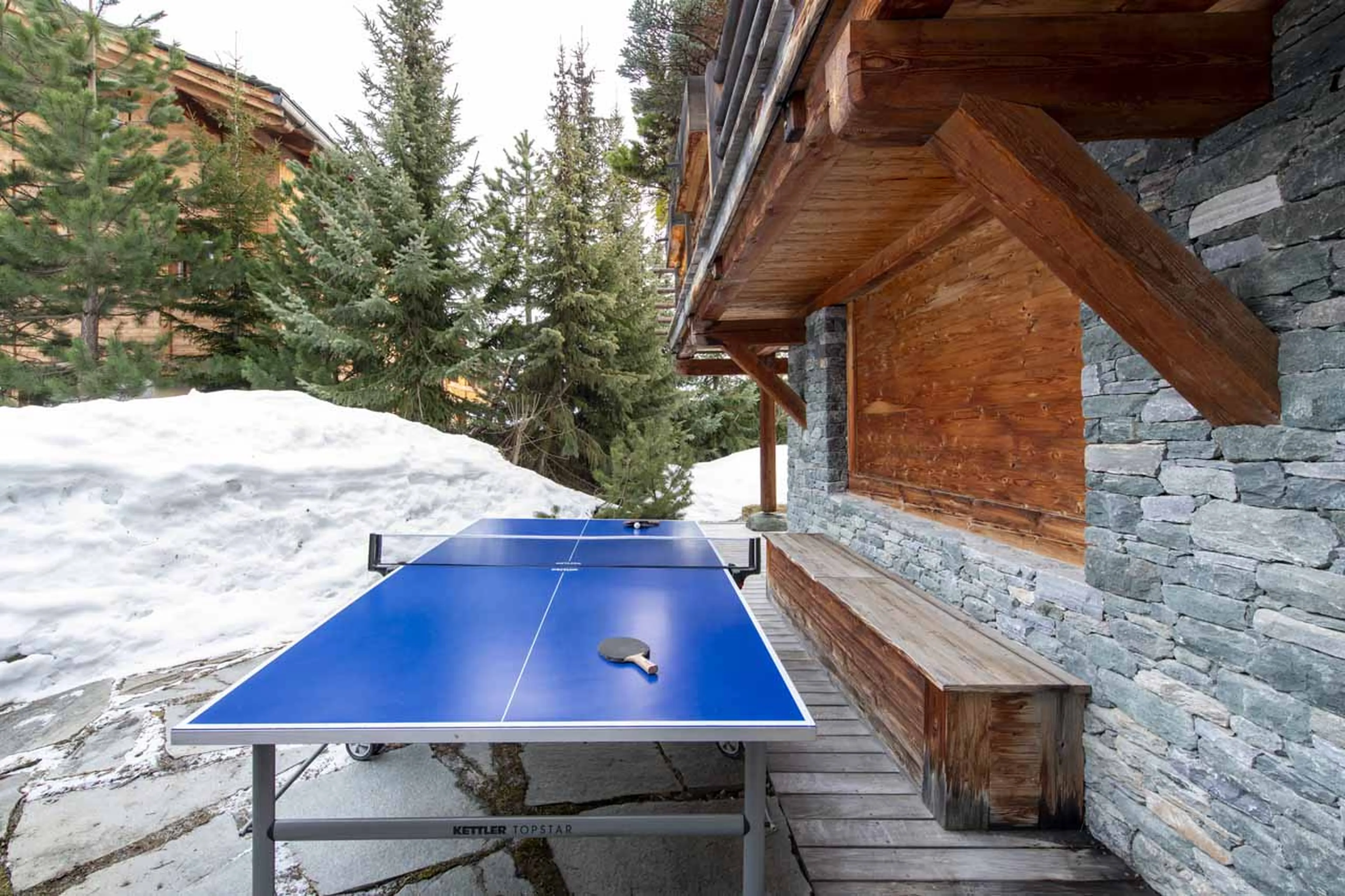 Ping pong table on east terrace at Chalet Spa in Verbier